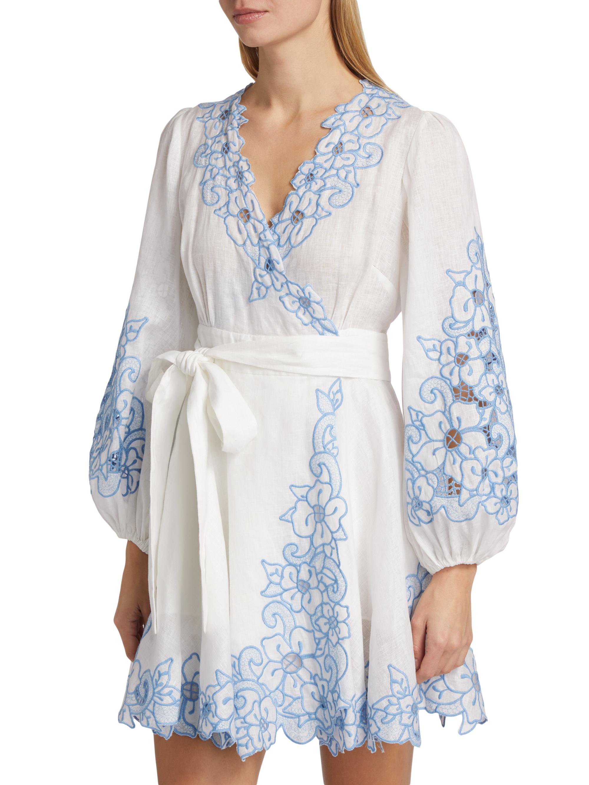 Zimmermann Golden Floral-Embroidered Wrap Minidress | Saks