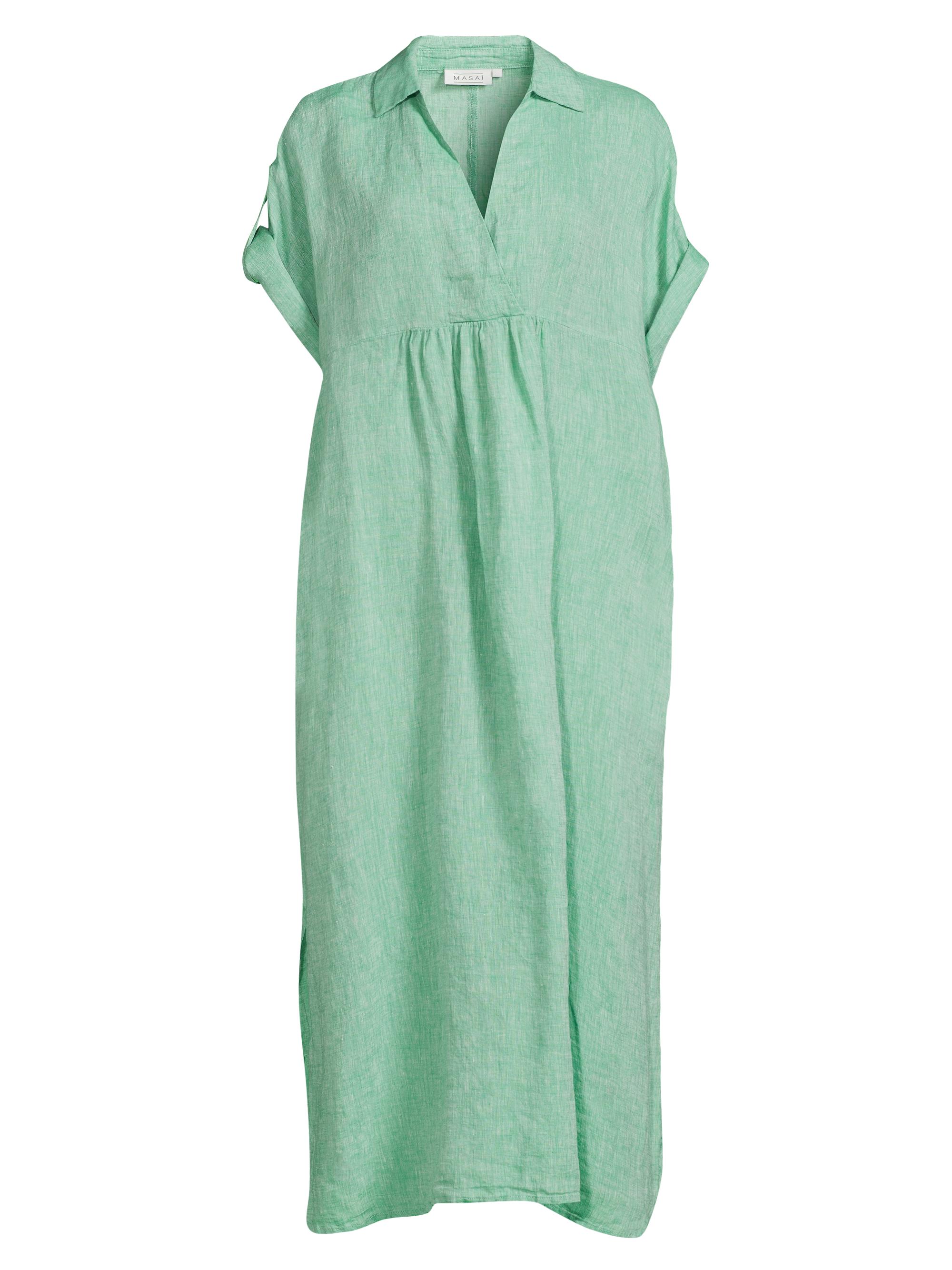 Masai Copenhagen Women's Orsola Linen Cuffed-Sleeve Midi-Dress - Green Spruce