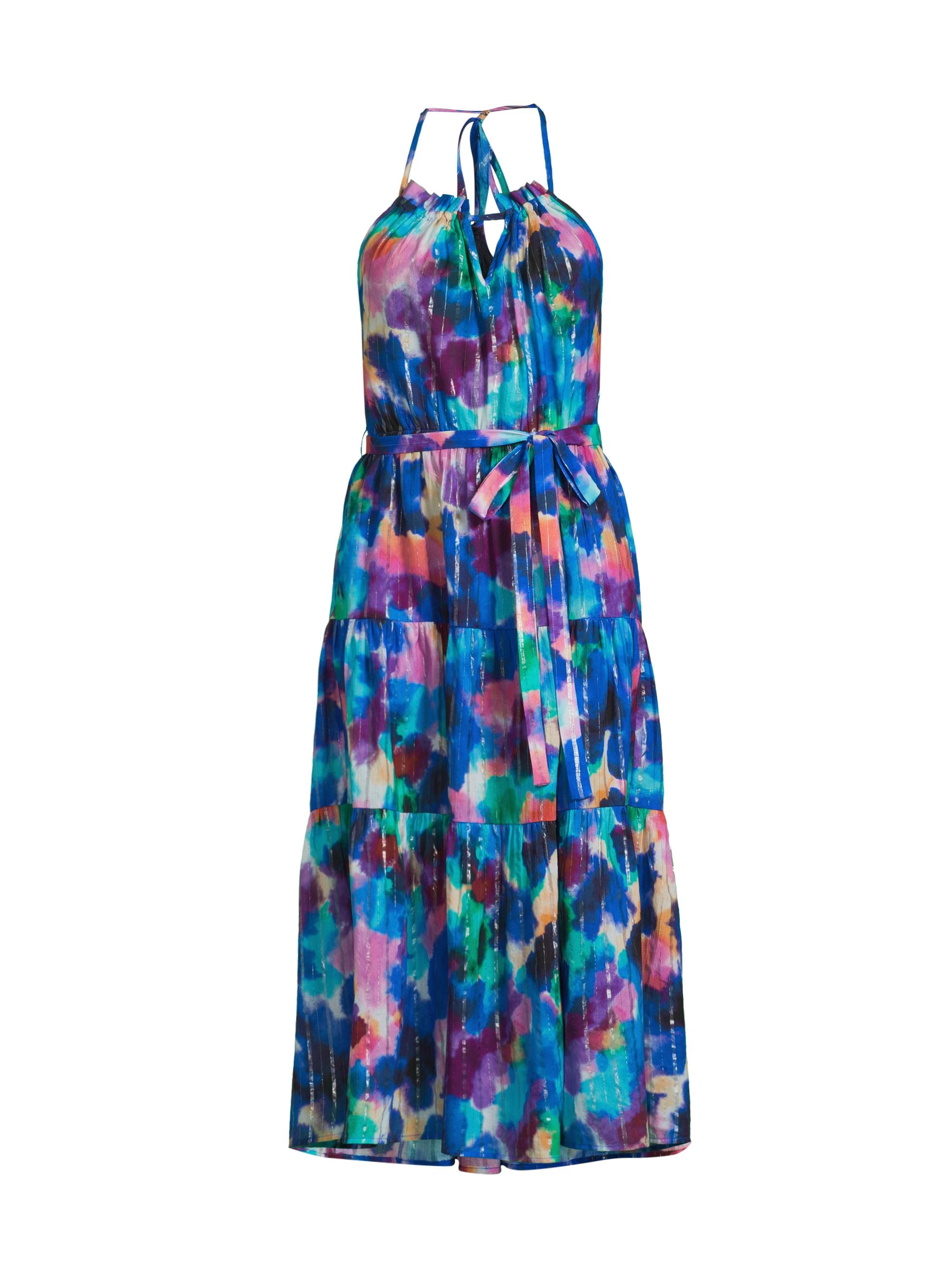 Change of Scenery Women's Abbie Floral Cotton Halter Dress - Giverny Gardens Metallic