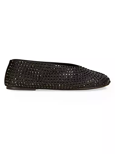 Marcy Crystal-Embellished Leather Flats