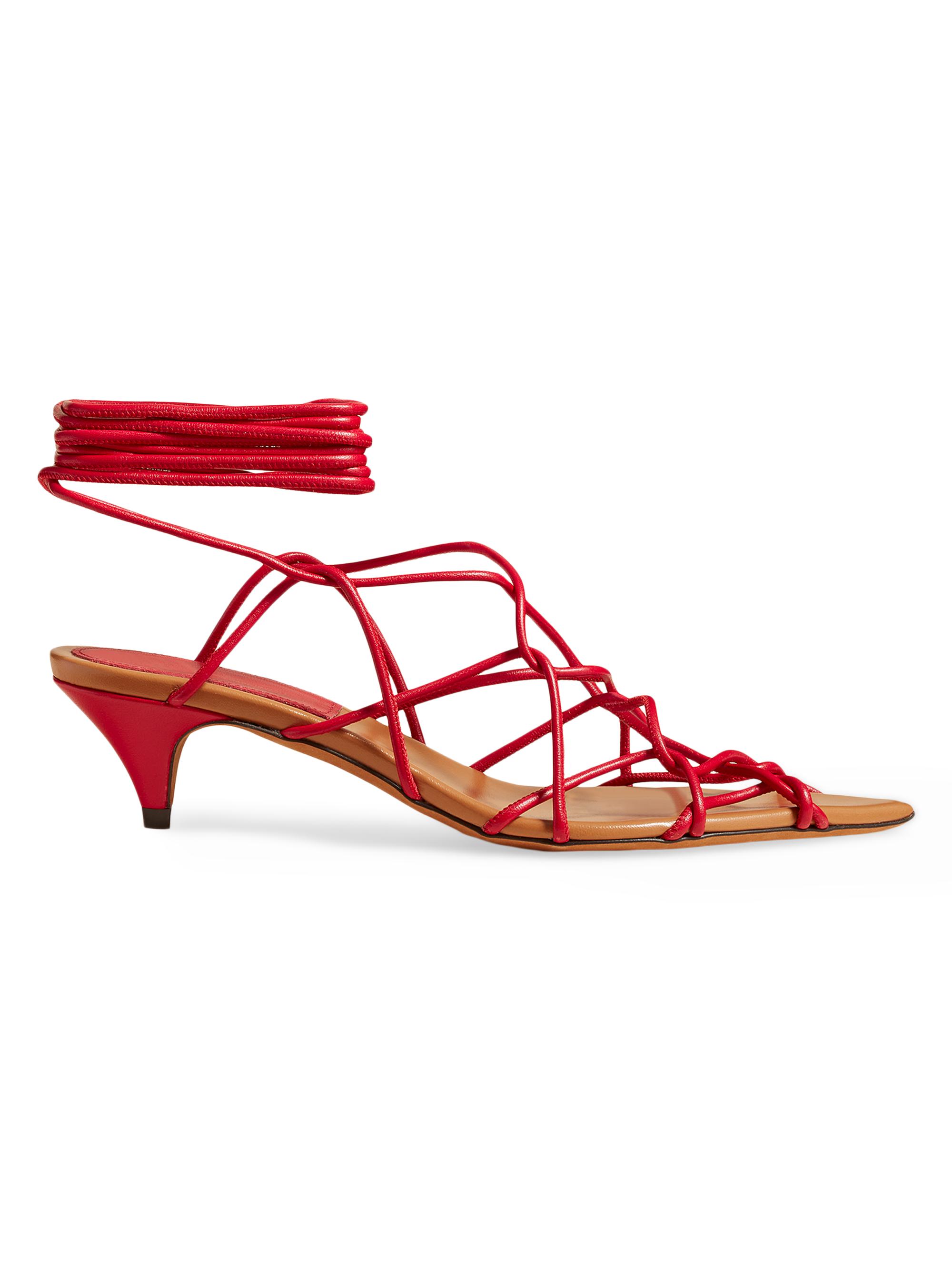 Khaite Women's Arden 45MM Leather Strappy Sandals - Red