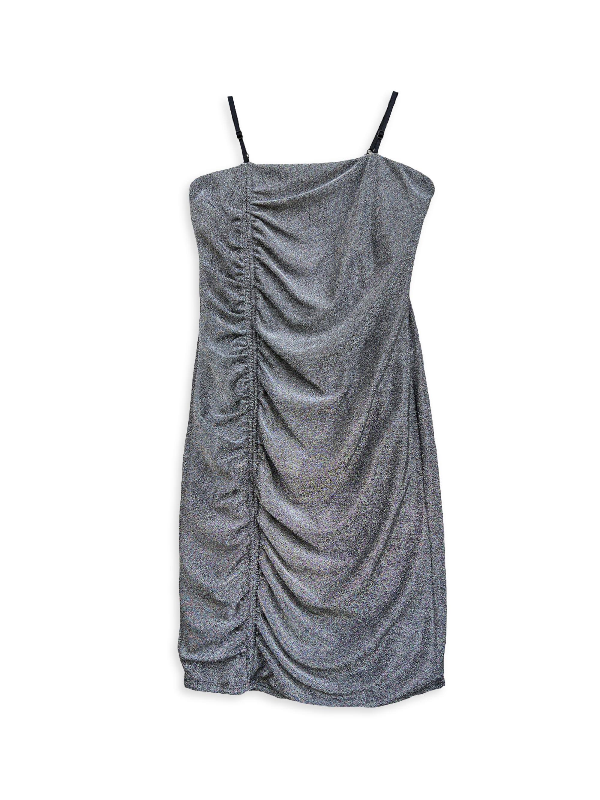 Un Deux Trois Girl's Ruched Dress - Black Glitter