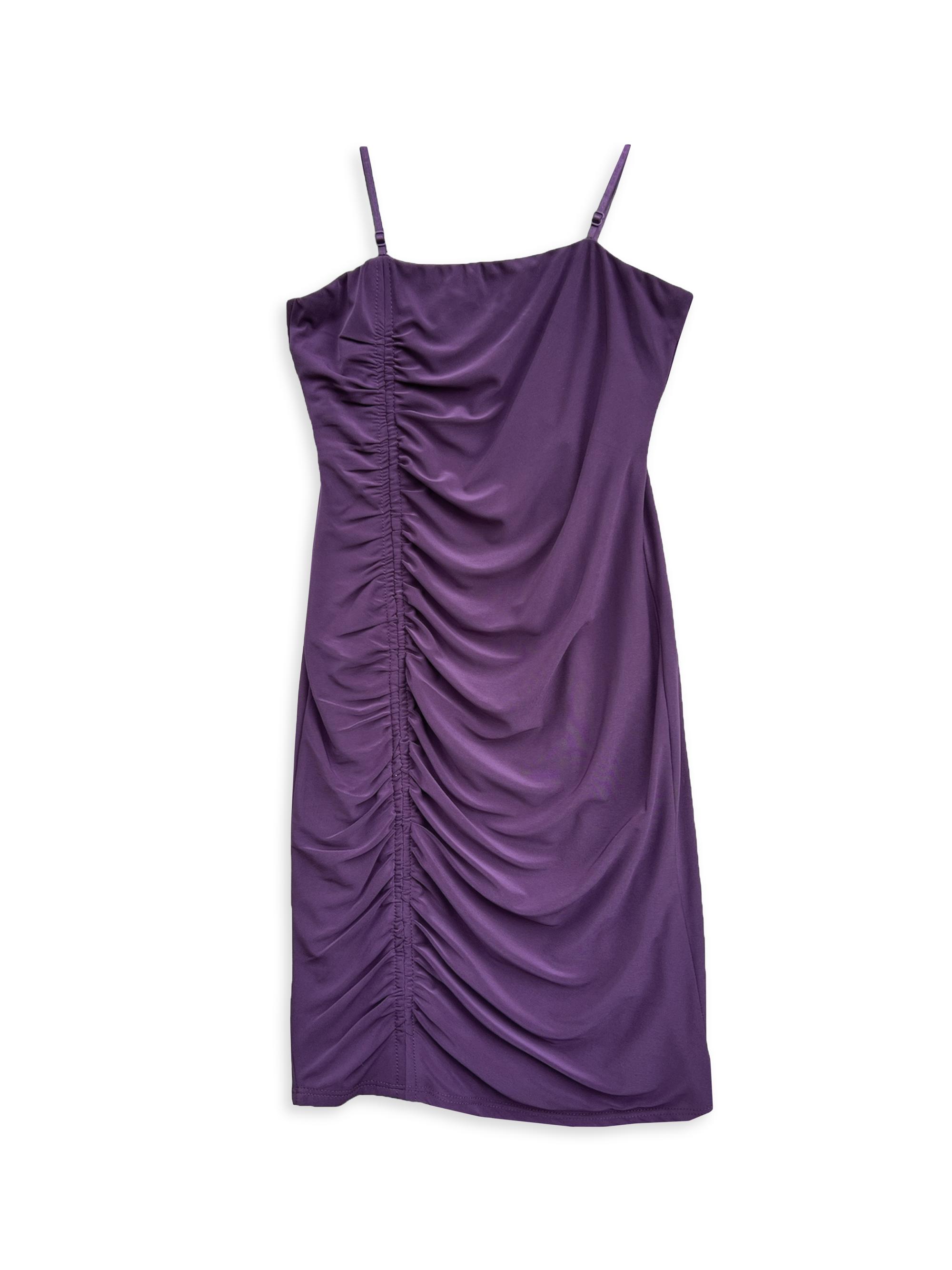 Un Deux Trois Girl's Ruched Dress - Plum