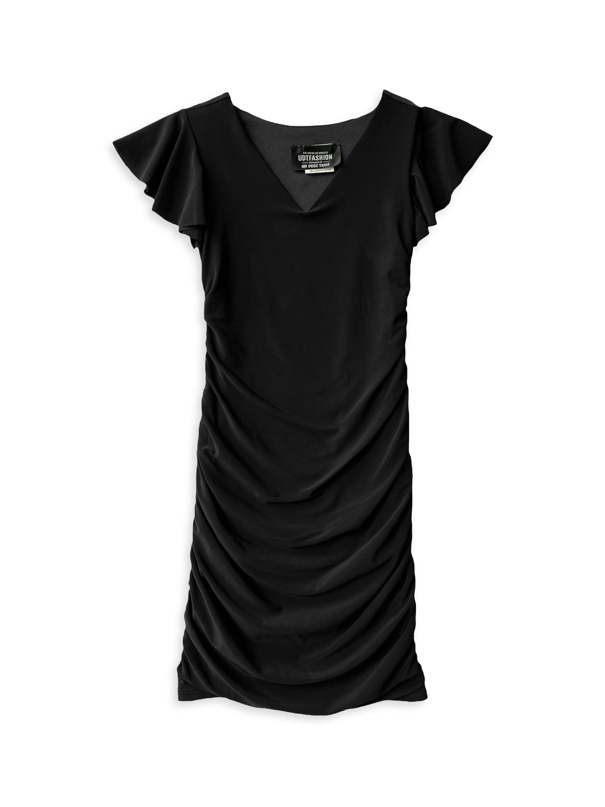 Un Deux Trois Girl's Fitted Ruched Dress - Black