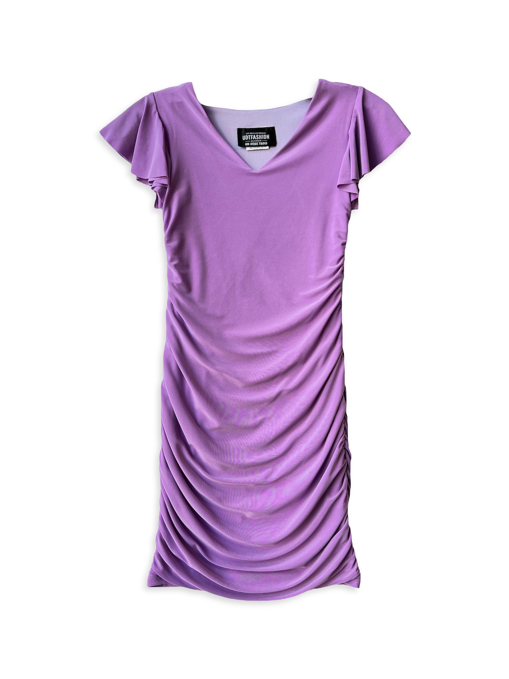 Un Deux Trois Girl's Fitted Ruched Dress - Lavender
