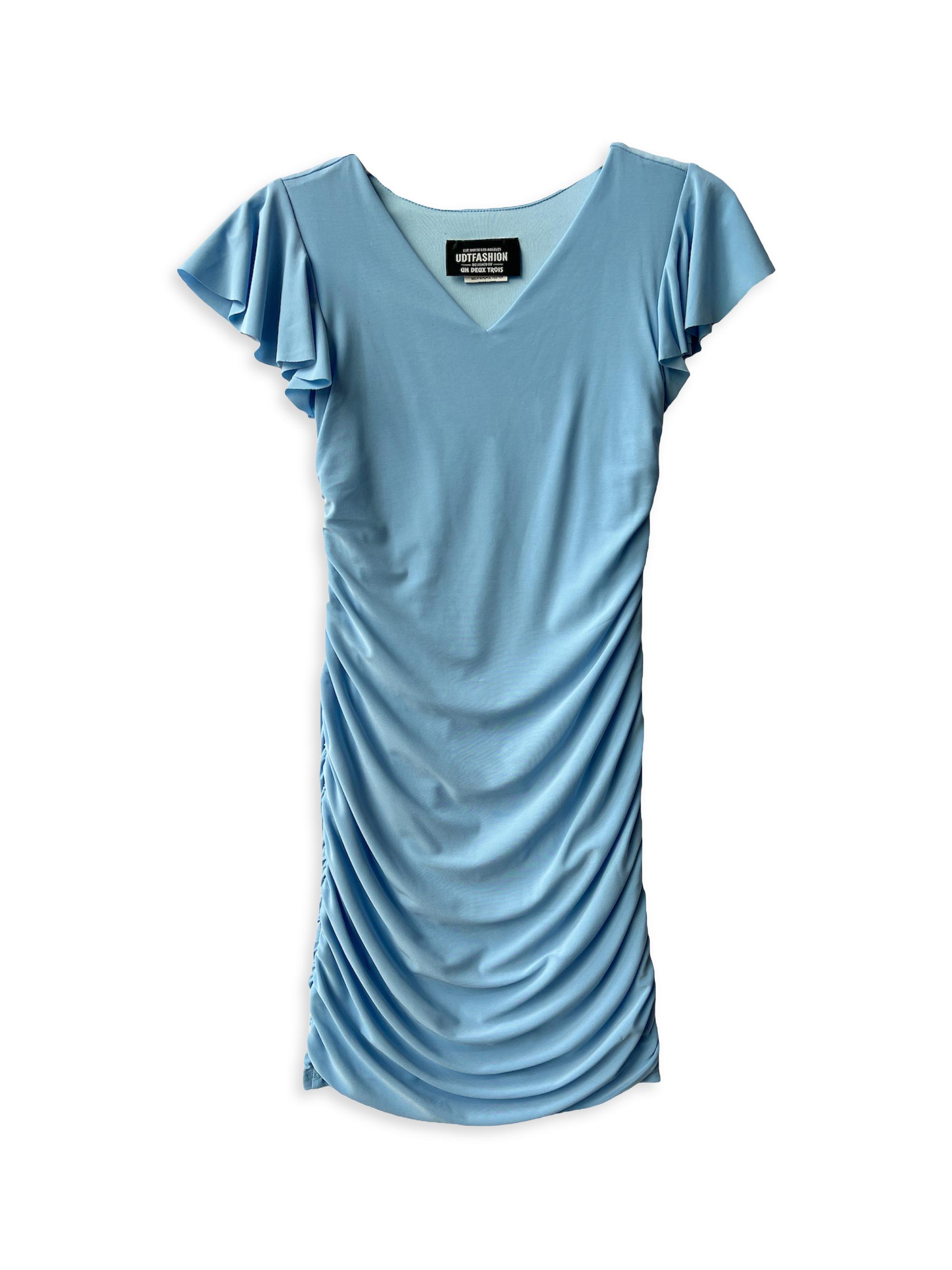 Un Deux Trois Girl's Fitted Ruched Dress - Peri Blue