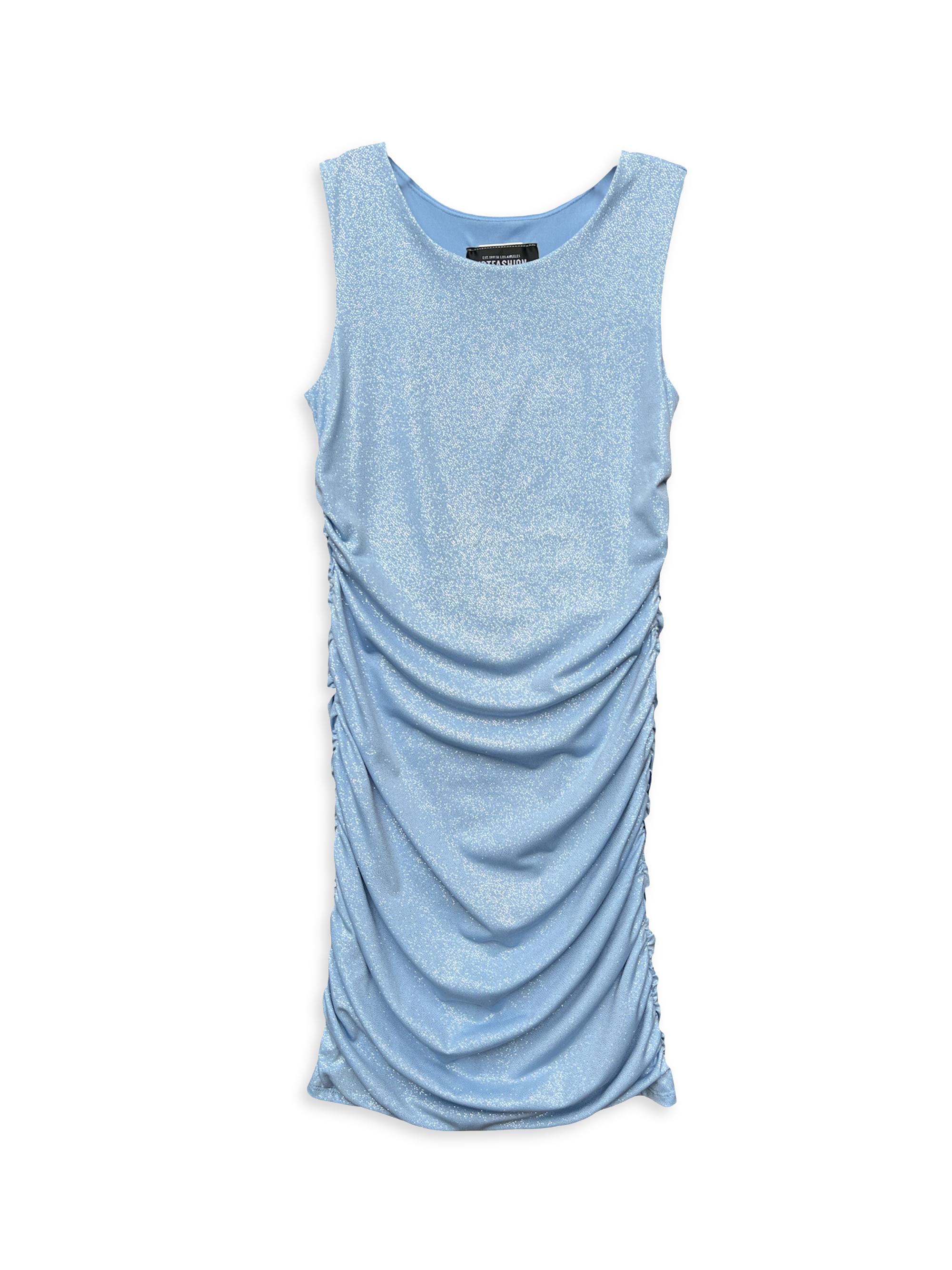 Un Deux Trois Girl's Ruched Knit Minidress - Light Blue