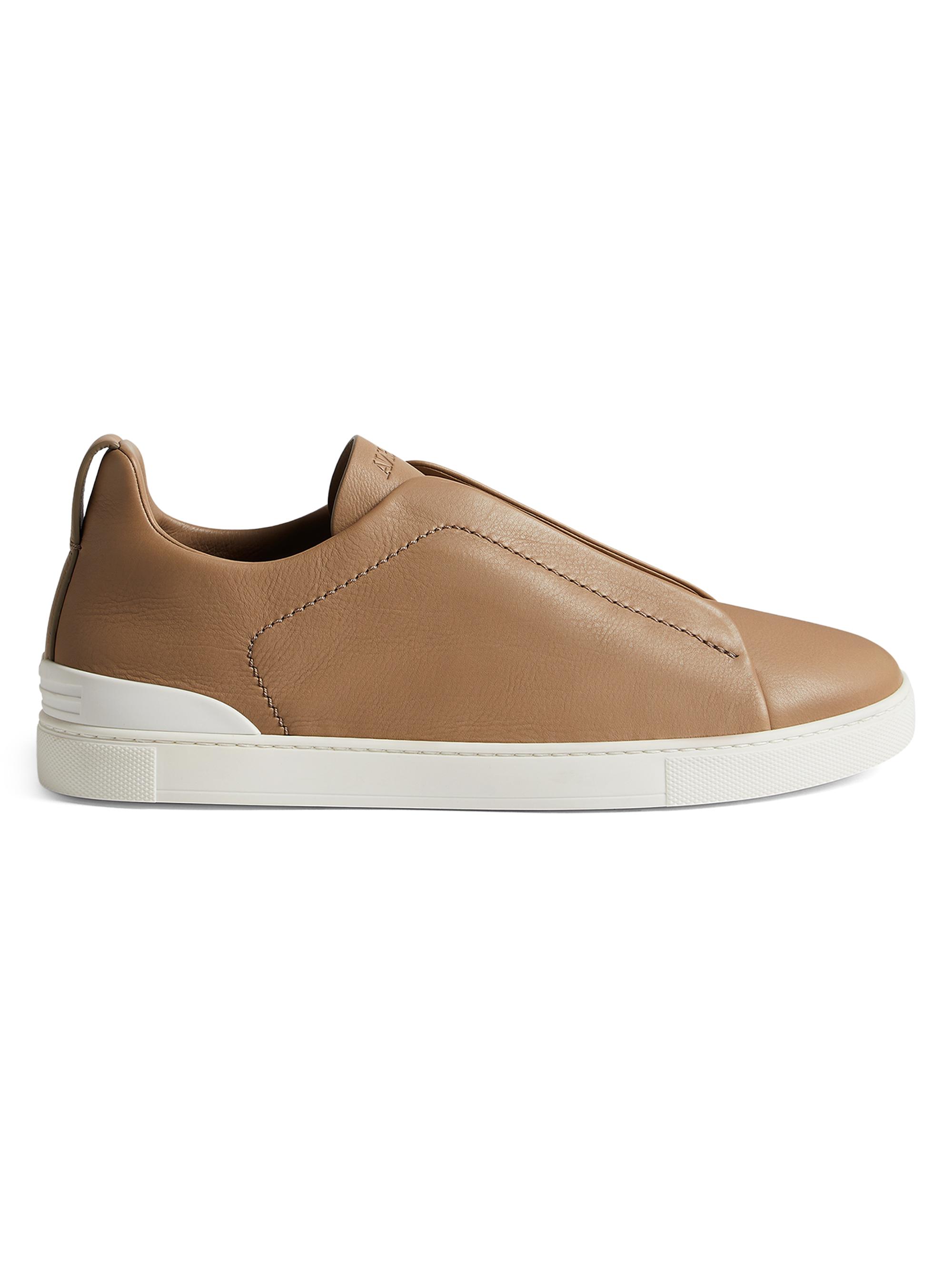 ZEGNA Men's Secondskin Triple Stitch Sneakers - Dark Beige