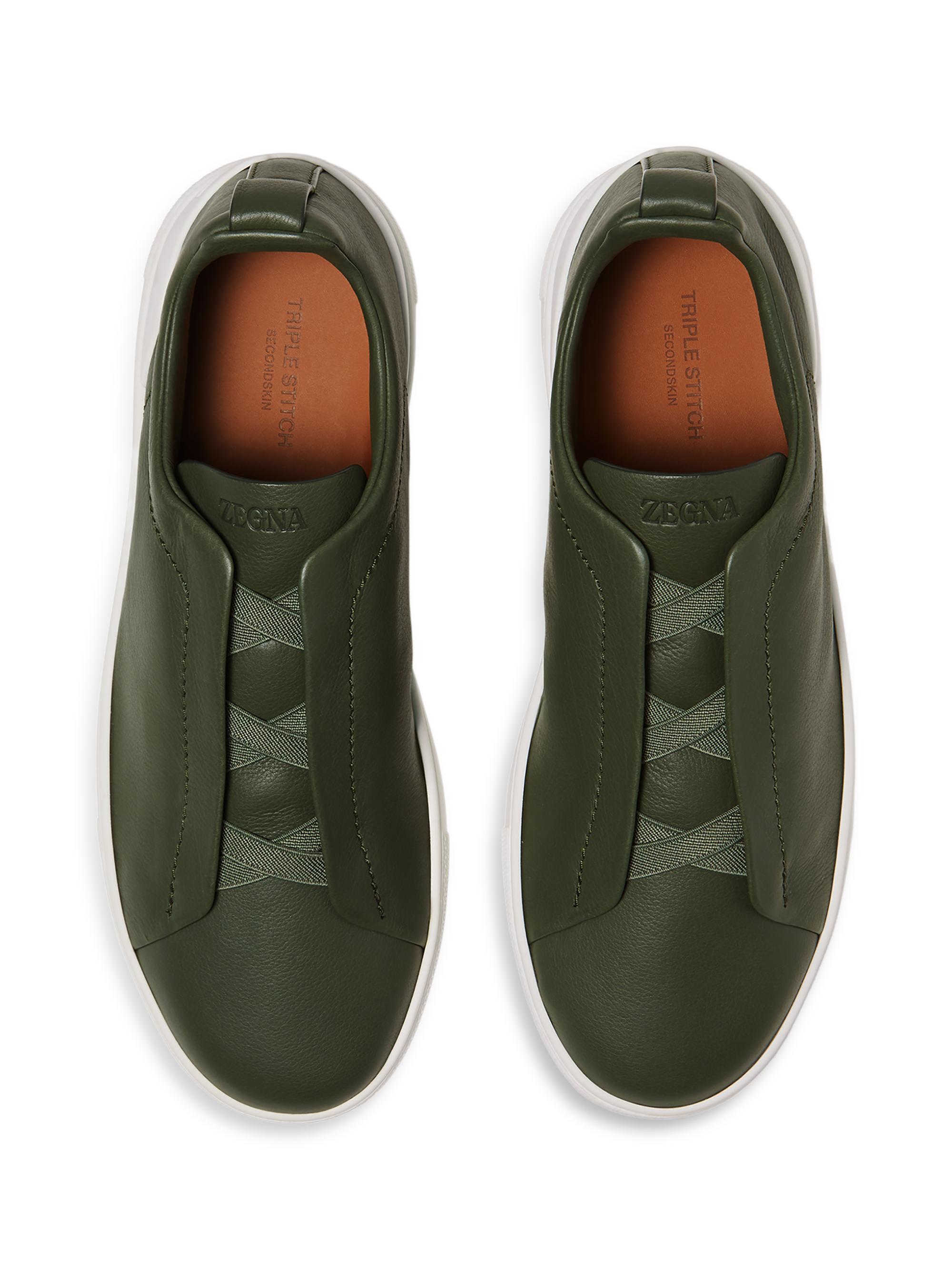 ZEGNA Men's Secondskin Triple Stitch Sneakers - Pine Green | Thumbnail 3