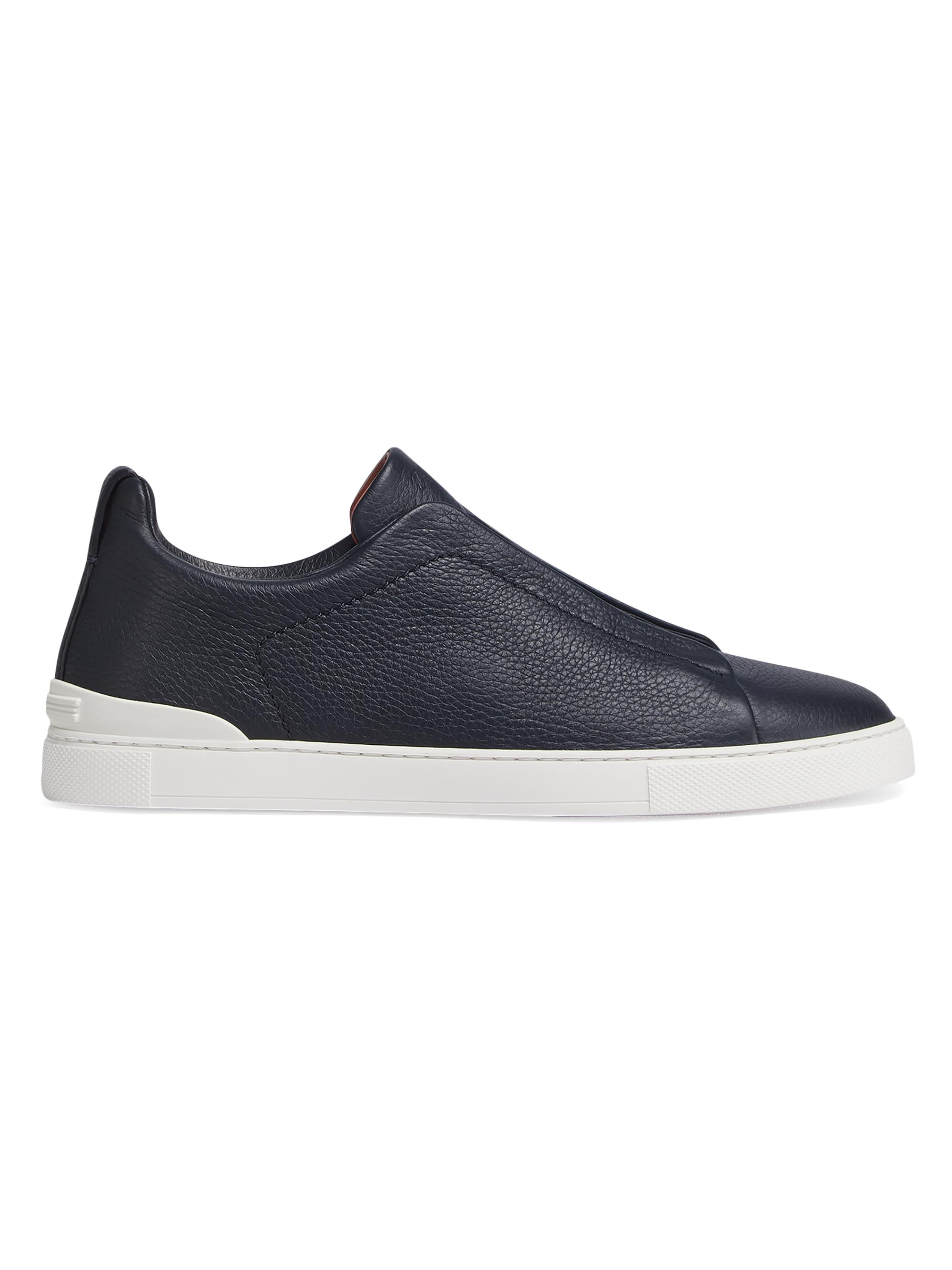 ZEGNA Men's Deerskin Triple Stitch Sneakers - Navy Blue