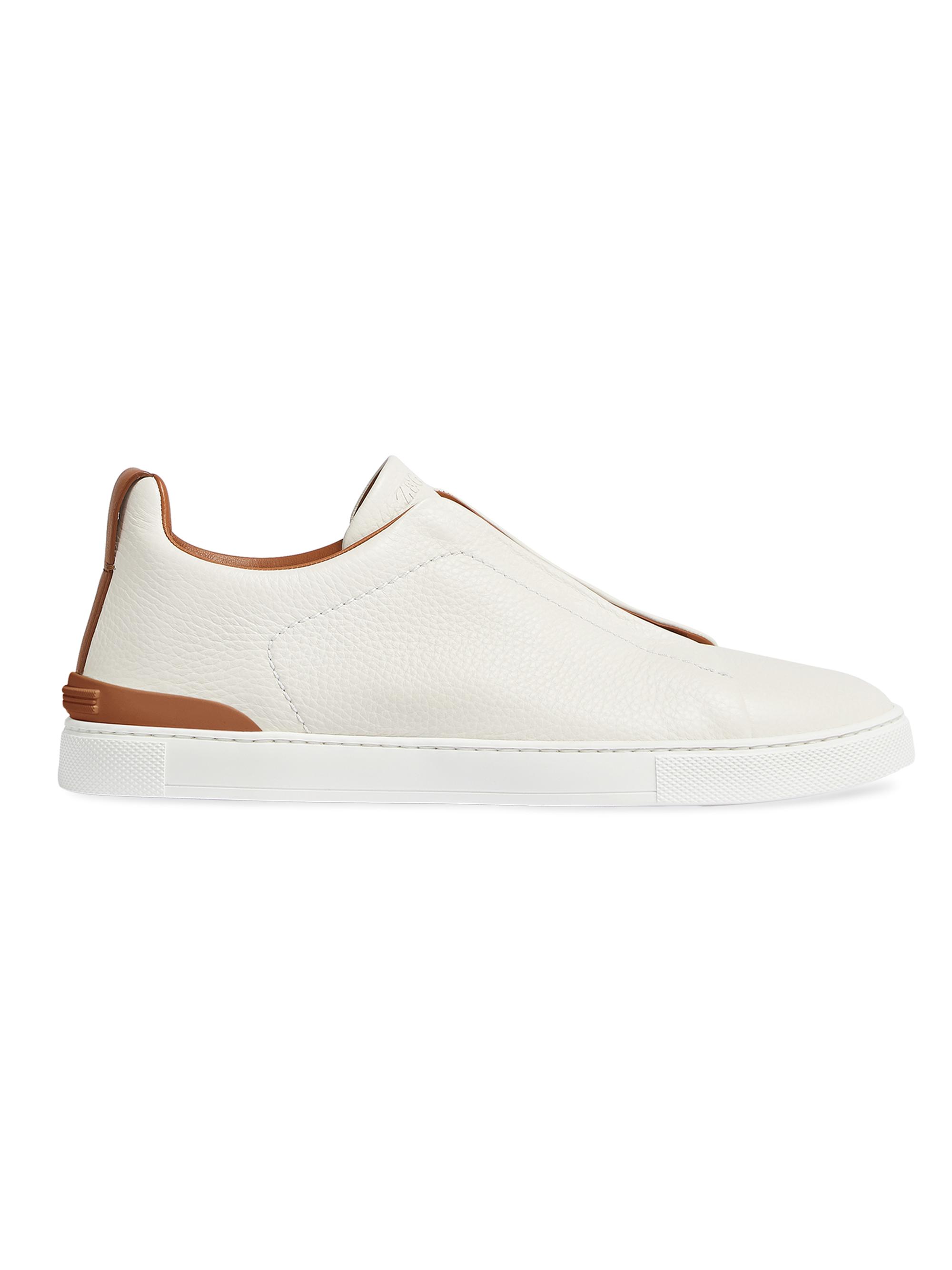 ZEGNA Men's Deerskin Triple Stitch Sneakers - White Foliage