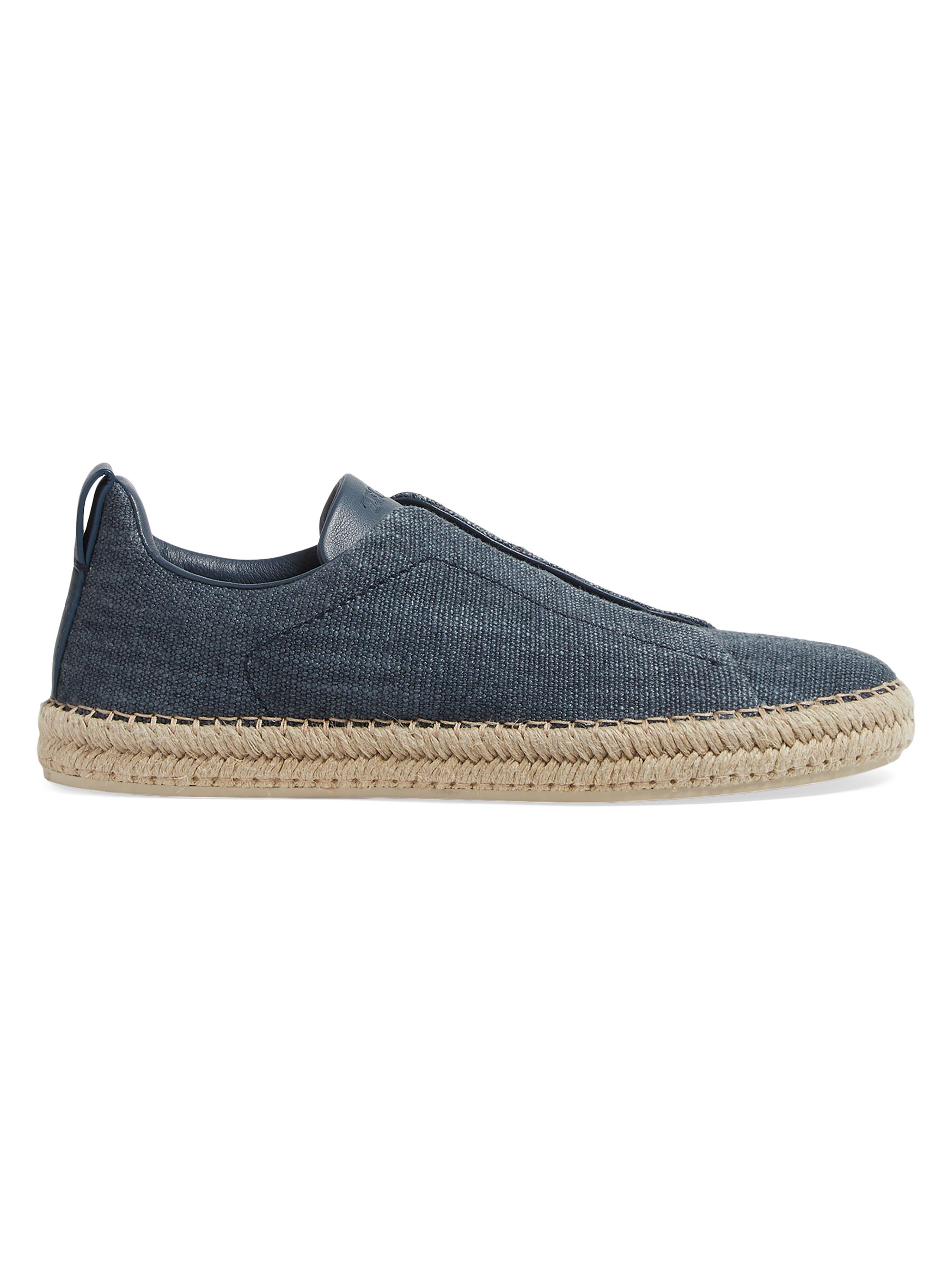 ZEGNA Men's Linen Blend Triple Stitch Espadrilles - Blue