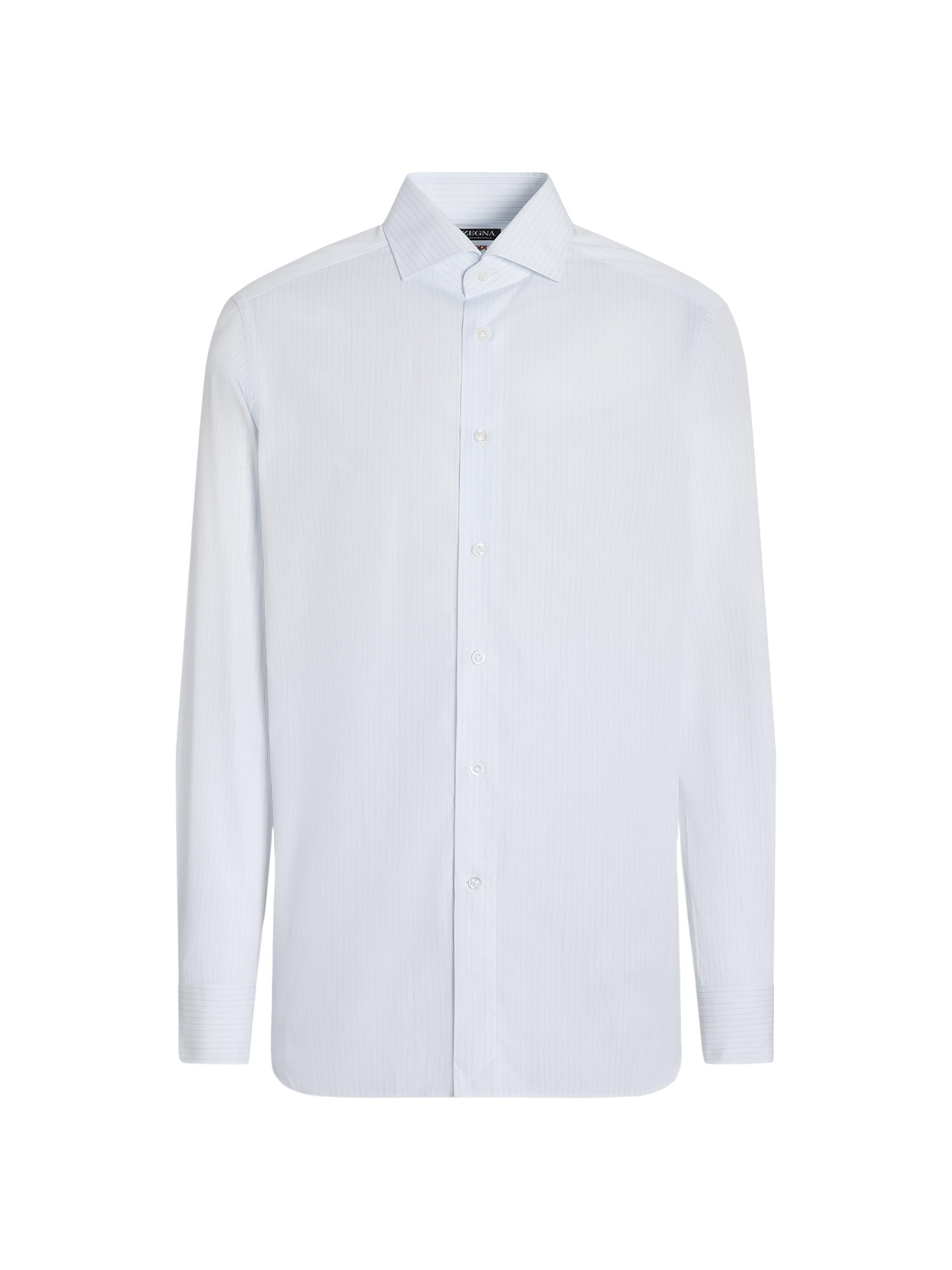 ZEGNA Men's Centoventimila Cotton Shirt - Light Blue White