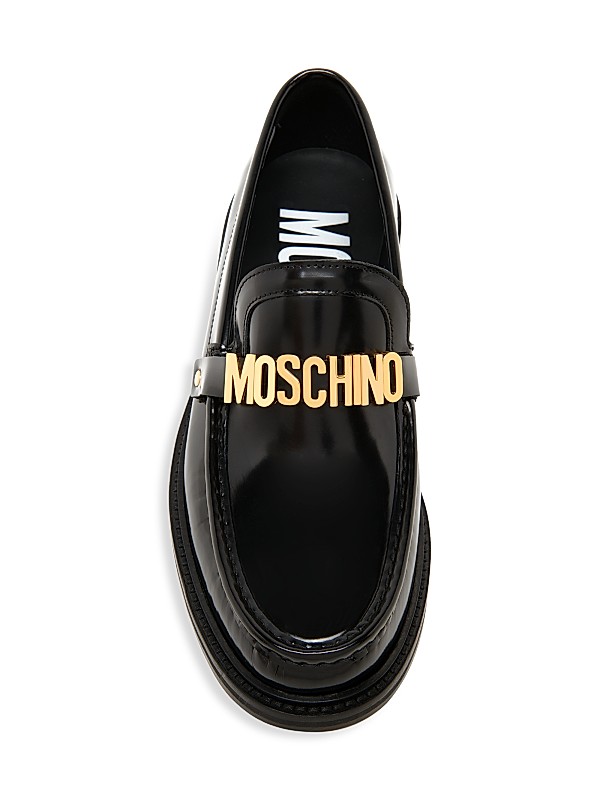 Shop Moschino Logo-Detailed Leather Loafers | Saks Fifth Avenue Shop Moschino Logo-Detailed Leather Loafers | Saks Fifth Avenue