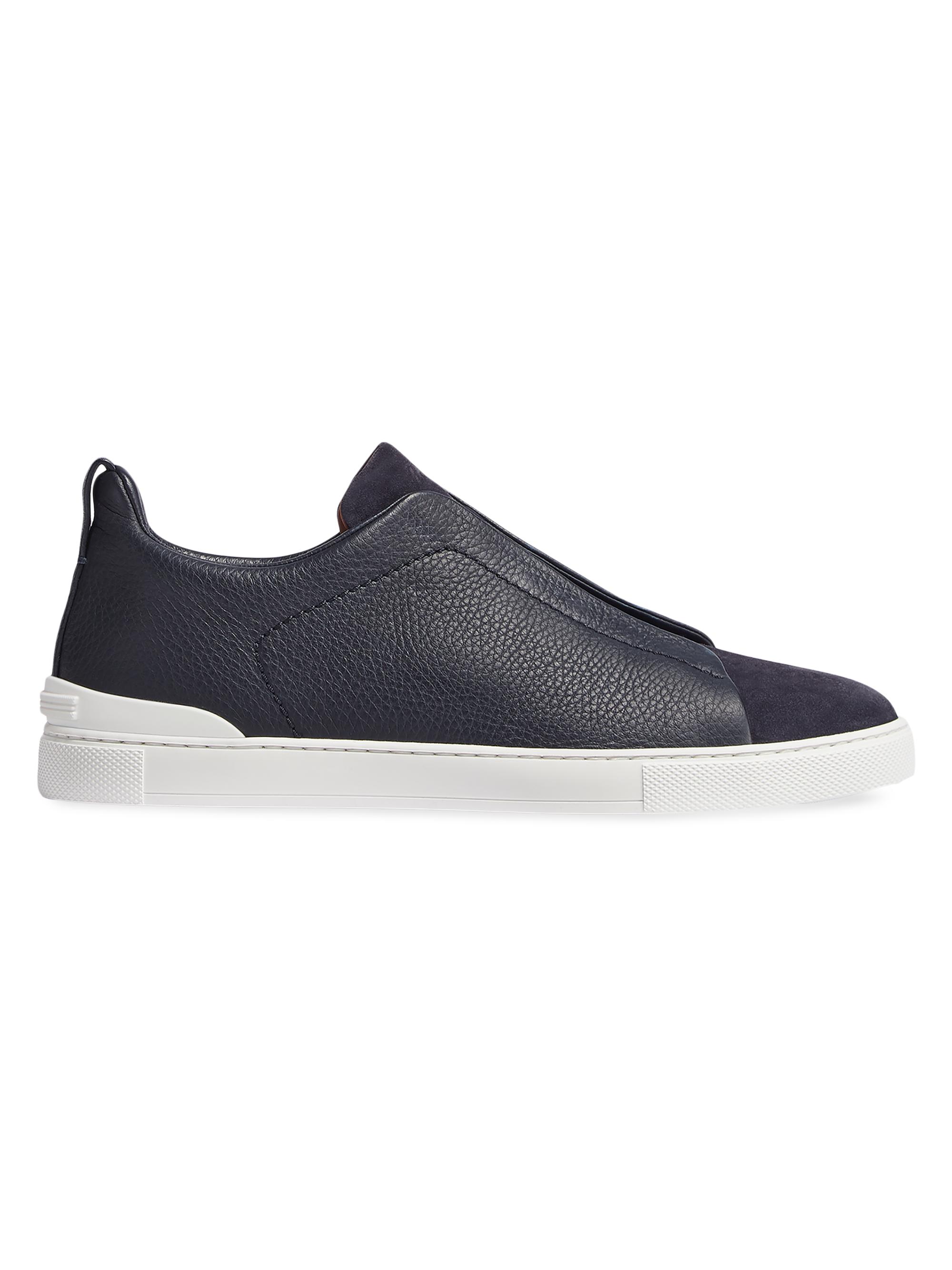 ZEGNA Men's Leather and Suede Triple Stitch Sneakers - Navy Blue