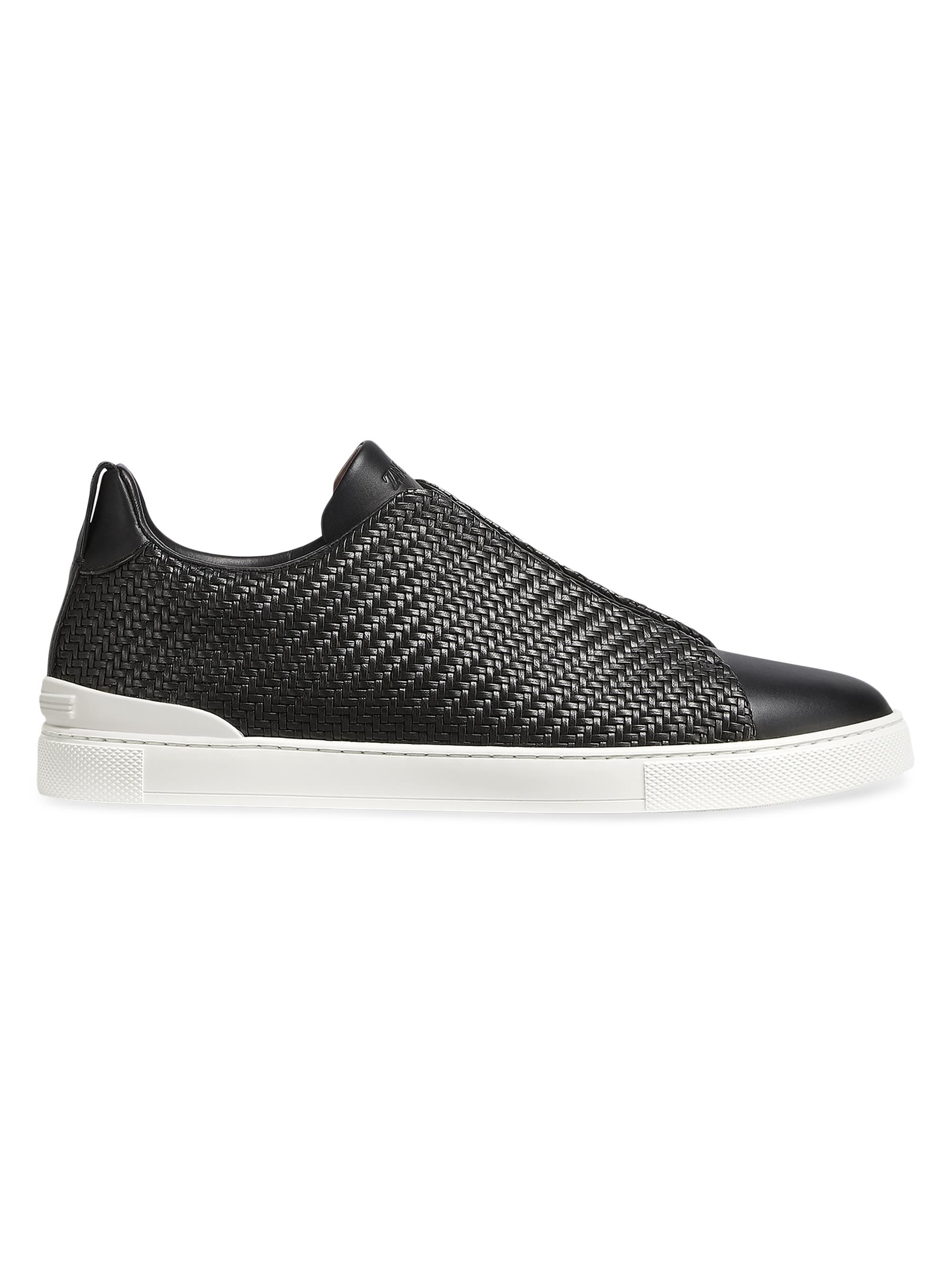 ZEGNA Men's Pelletessuta Leather Triple Stitch Sneakers - Black