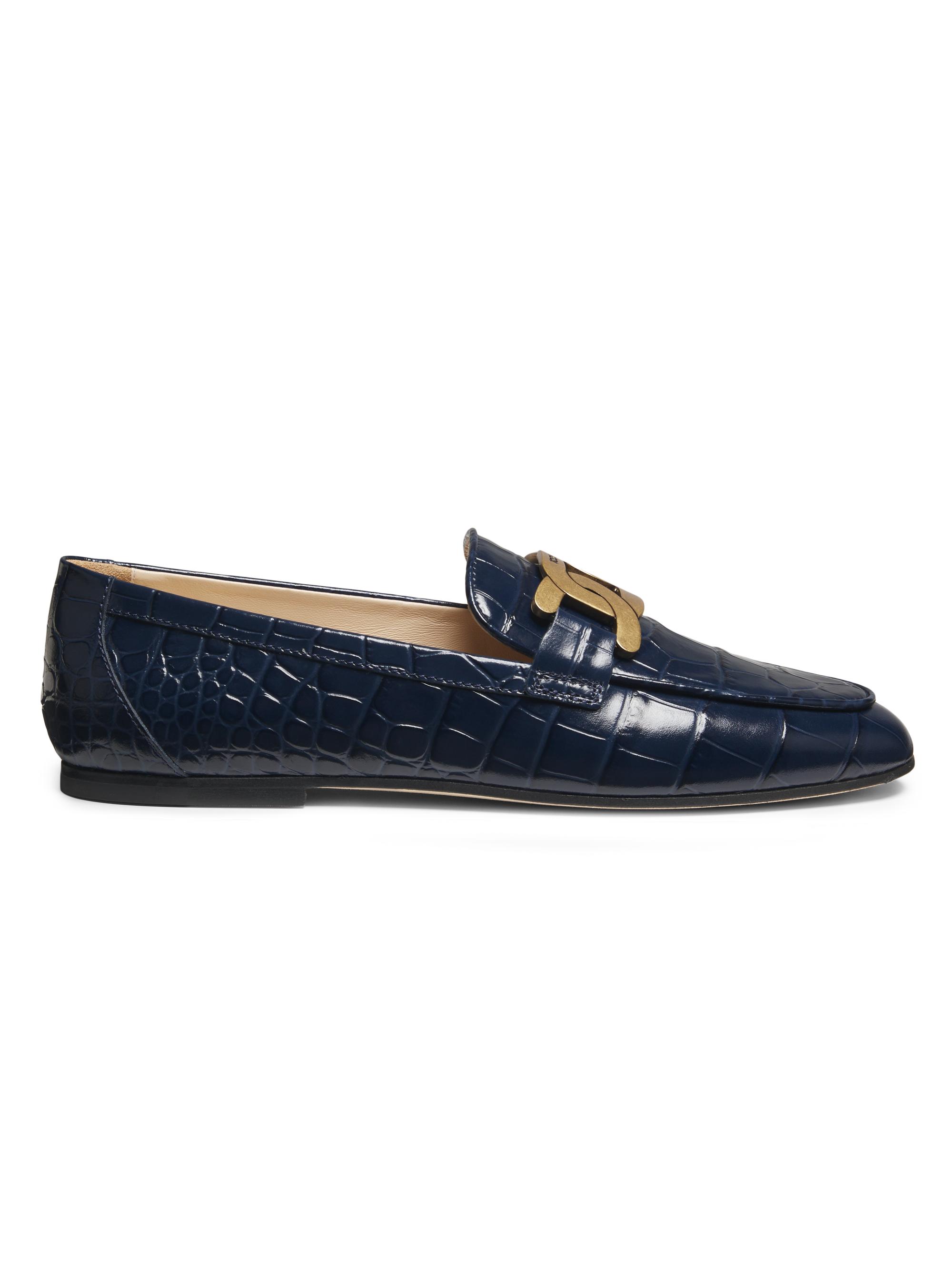 Tod's Women's Croc-Embossed Leather Loafers - Galassia Scuro