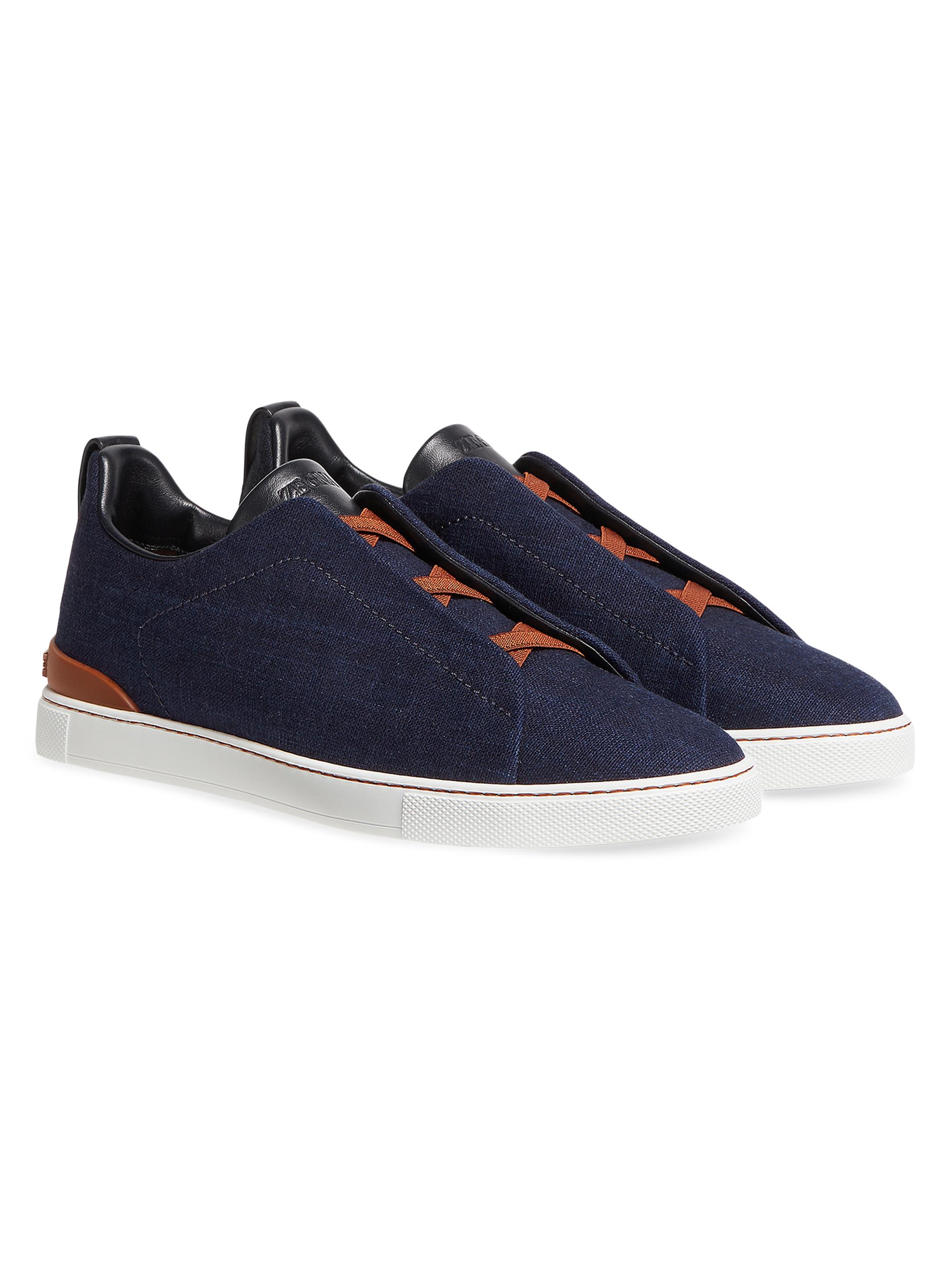 ZEGNA Cotton Denim Triple Stitch Sneakers | Saks Fifth Avenue
