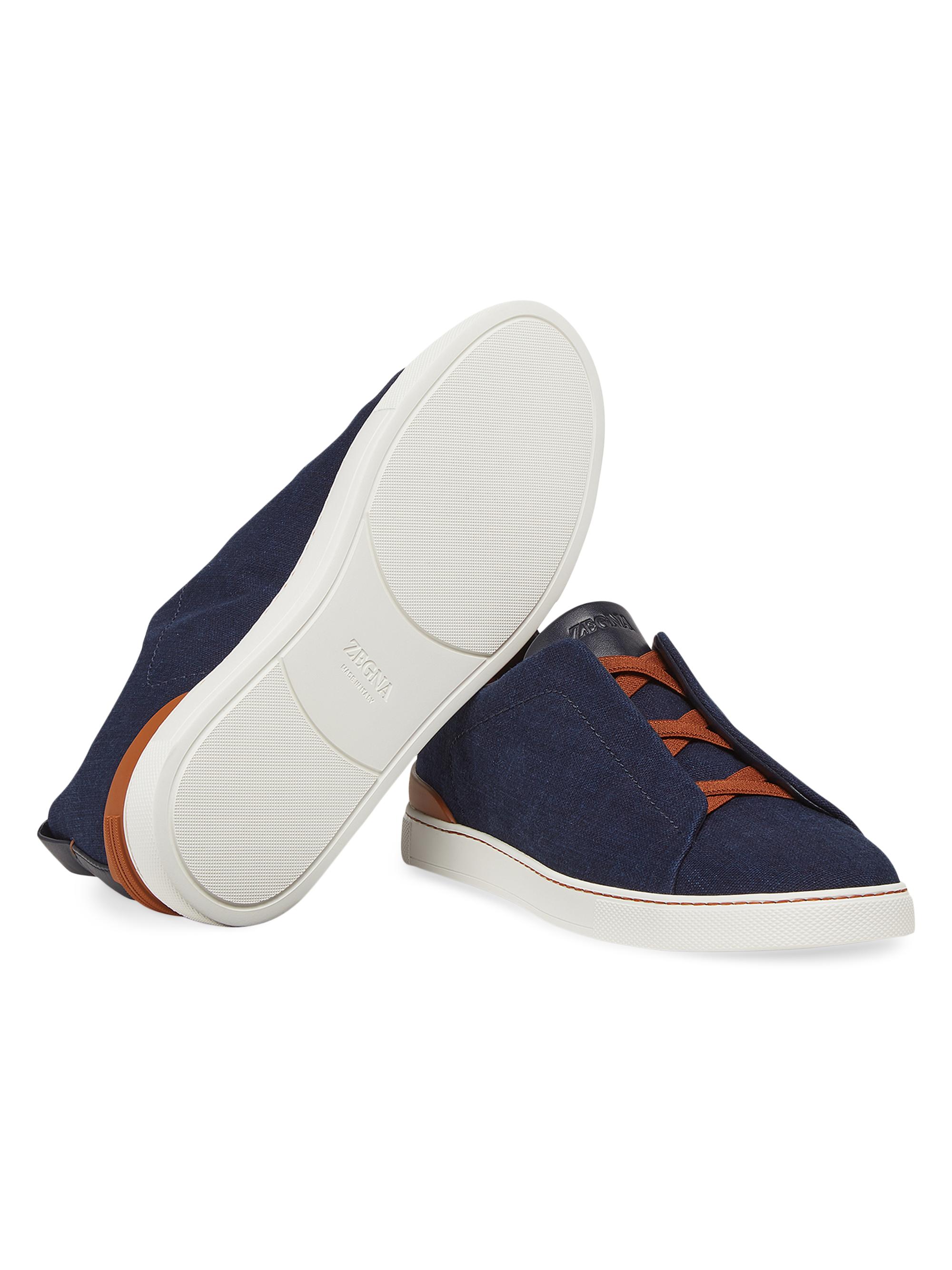 ZEGNA Cotton Denim Triple Stitch Sneakers | Saks Fifth Avenue