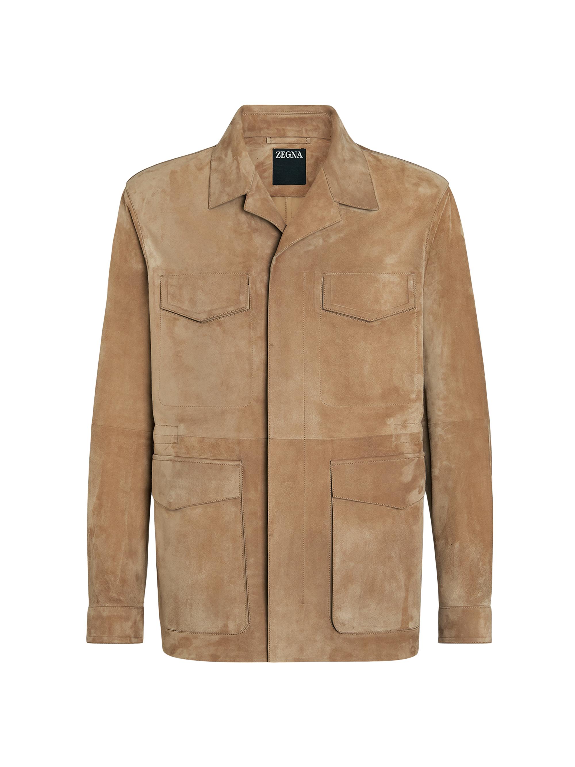 ZEGNA Men's Suede Field Jacket - Dark Beige