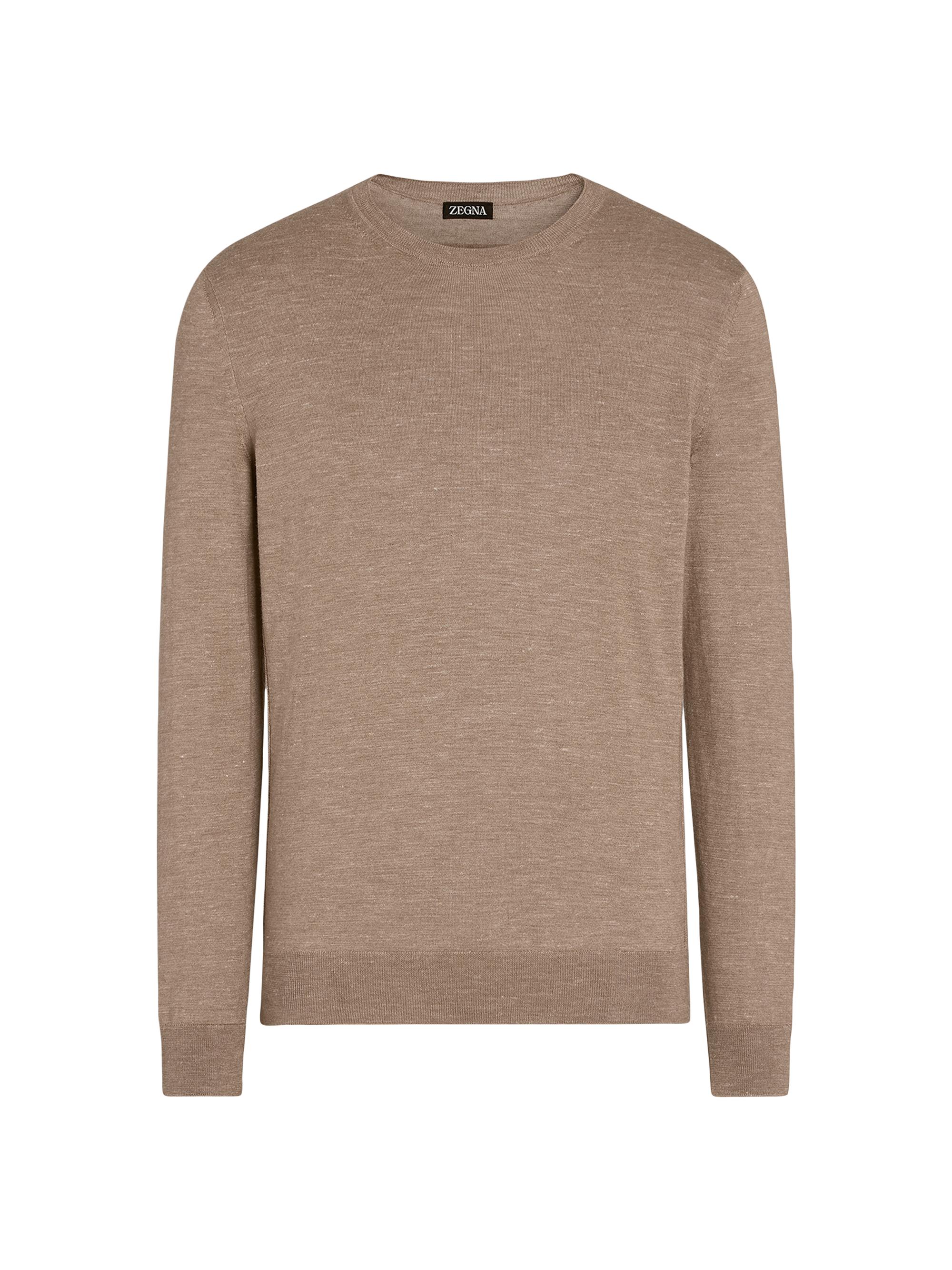 ZEGNA Men's Silk Cashmere and Linen T-Shirt - Light Beige Melange