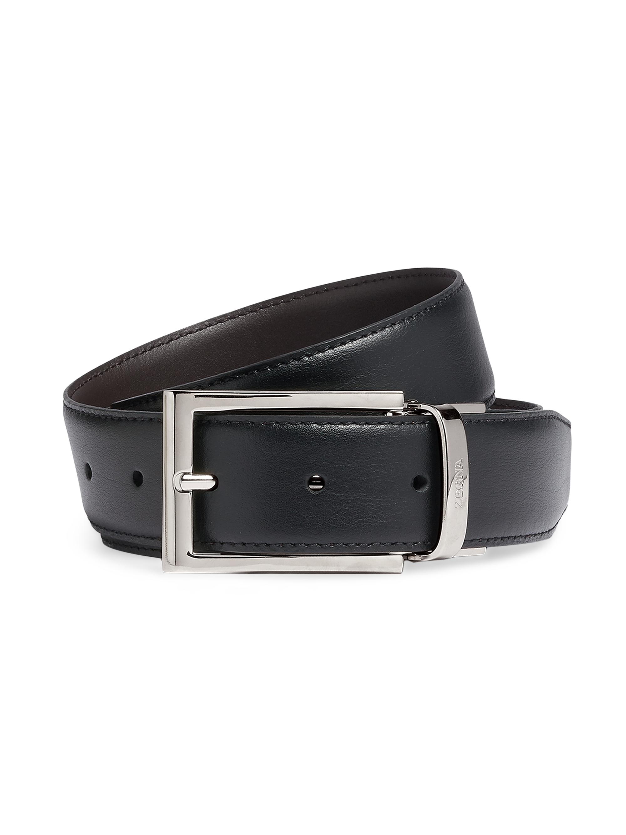 ZEGNA Men's Reversible Leather Belt - Black