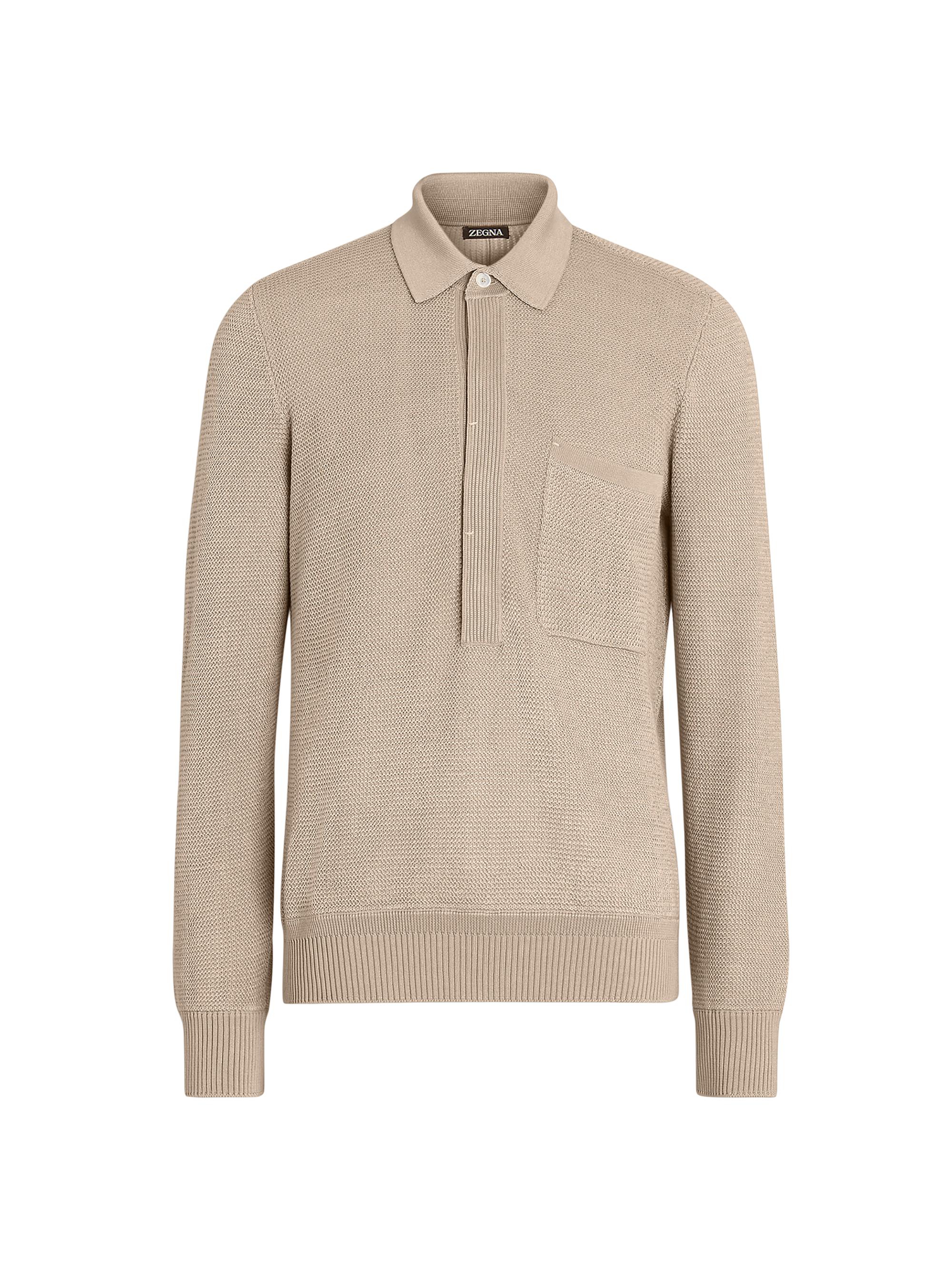 ZEGNA Men's Cotton and Silk Polo Shirt - Light Beige Melange