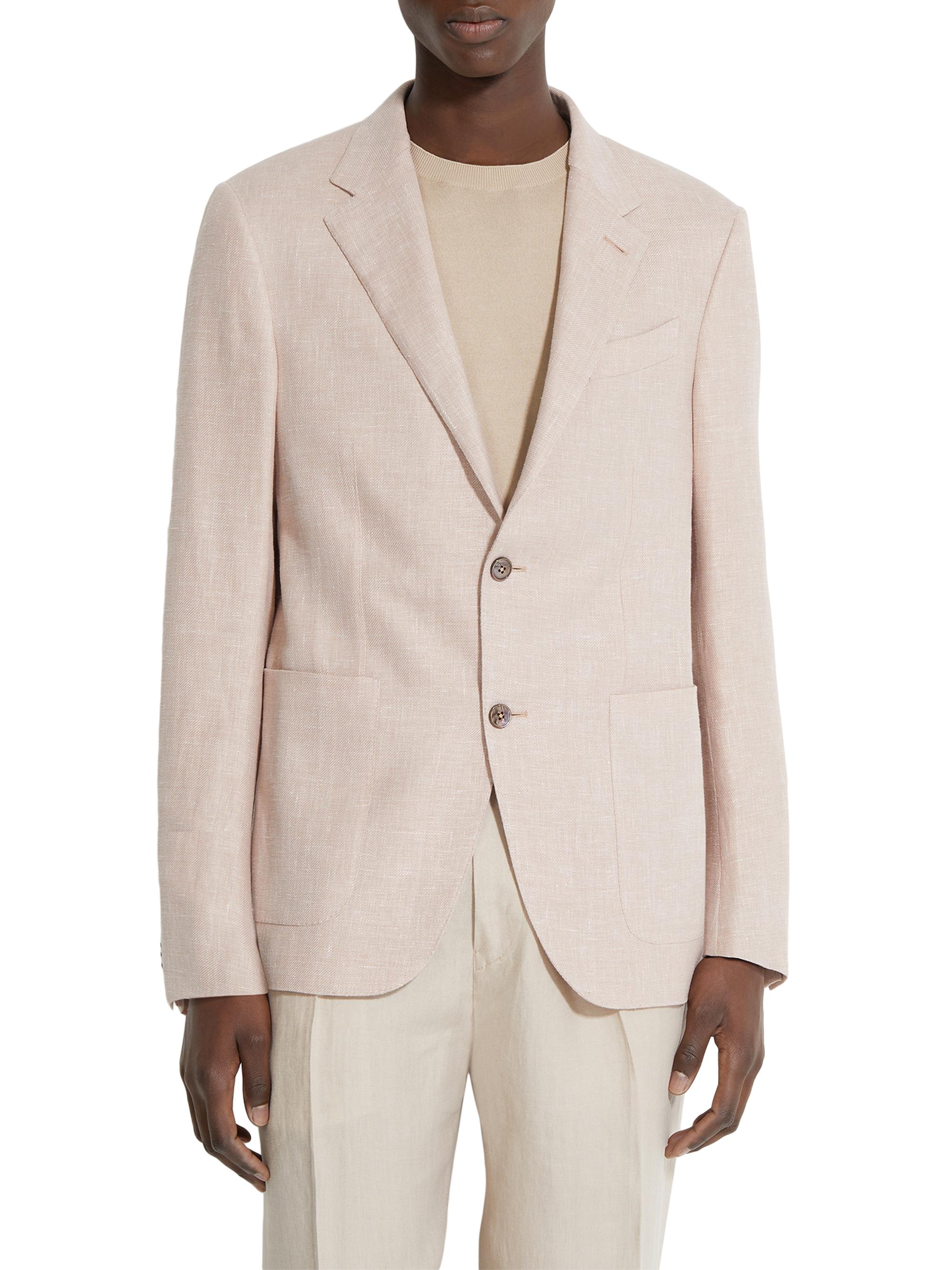 ZEGNA Men's Crossover Linen Wool and Silk Blend Jacket - Dark Beige