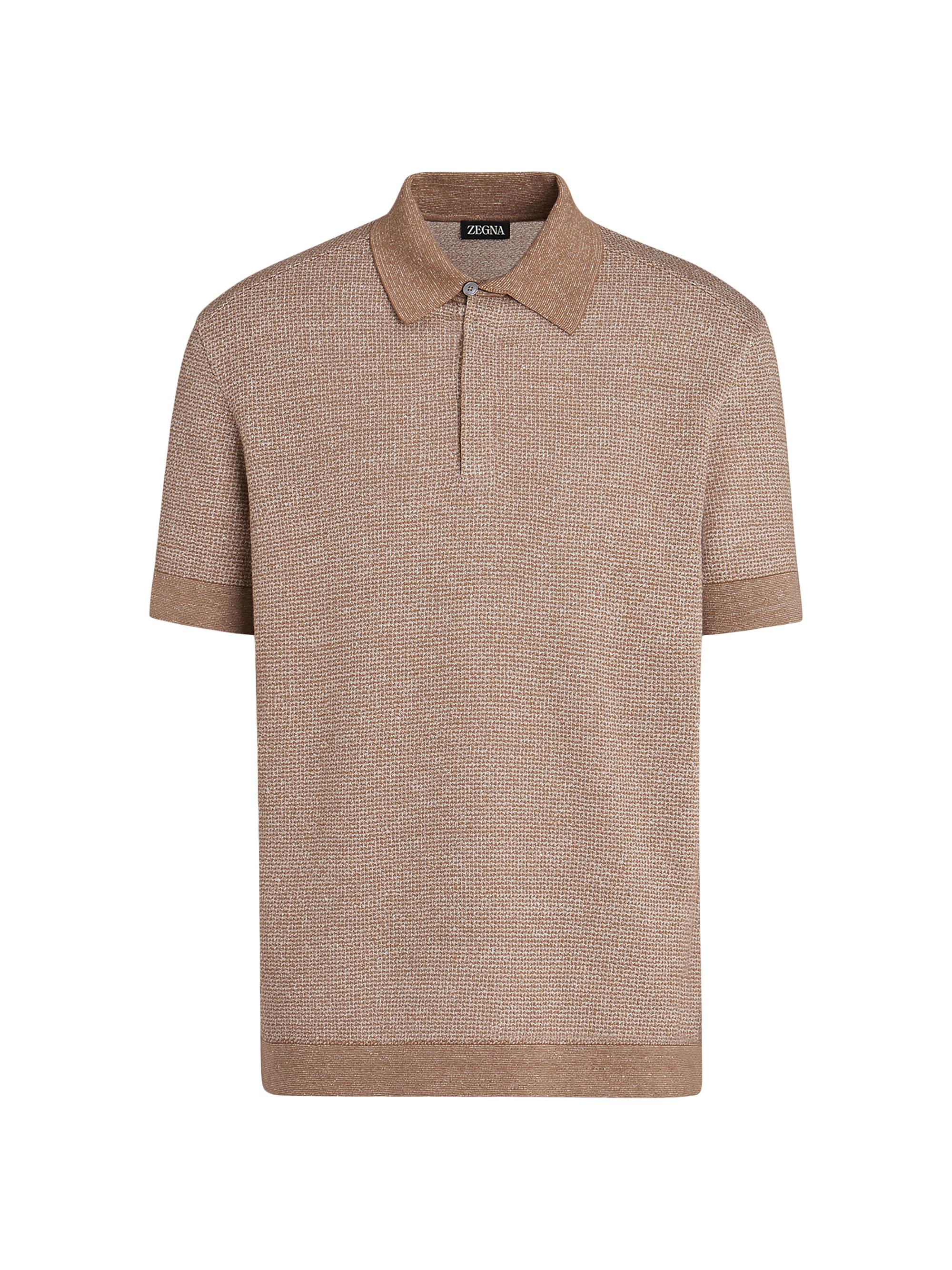 ZEGNA Men's Cotton Linen and Silk Polo Shirt - Dark Beige