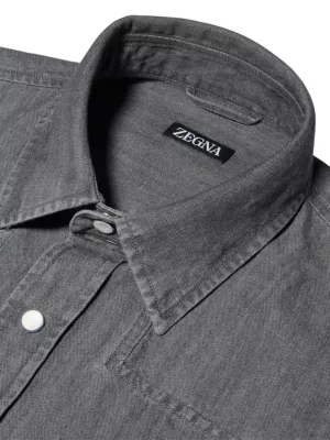 Zegna geometric-print cotton shirt - Blue