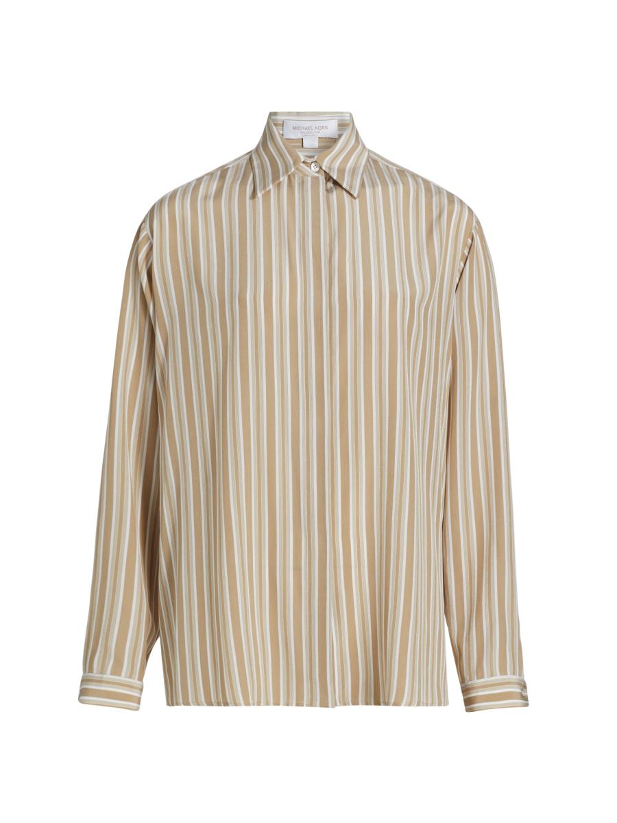 Michael Kors Women's Striped Silk Boyfriend Shirt