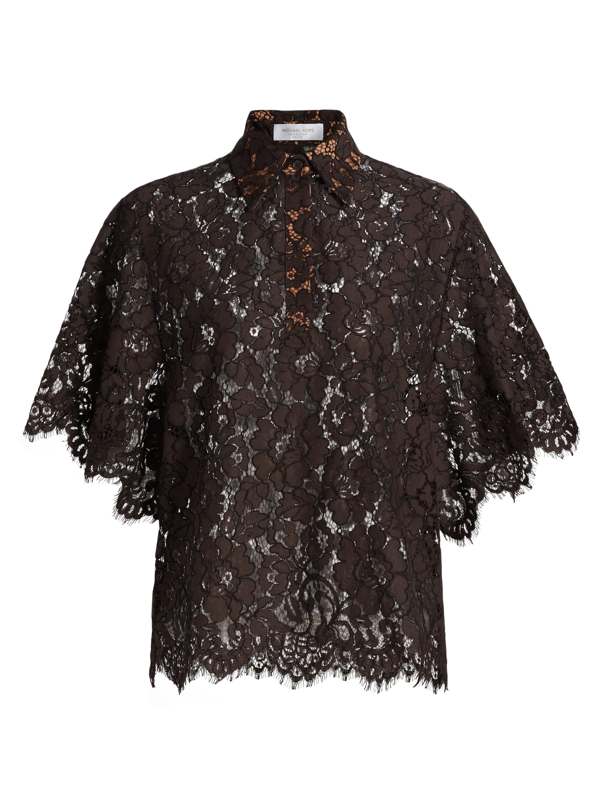 MICHAEL KORS　トップス Michael Kors Collection Scalloped Lace Three-Quarter-Length Top