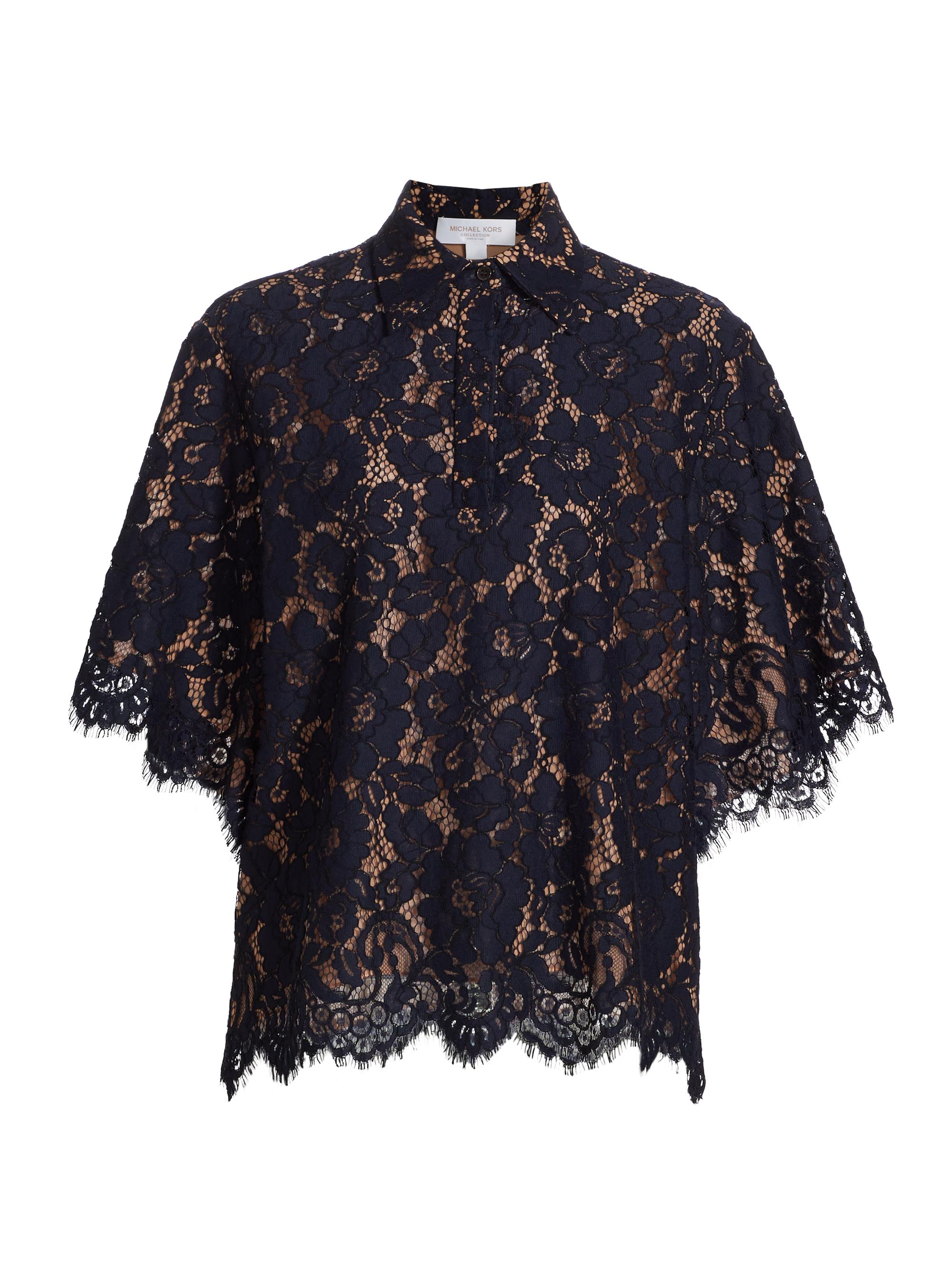 Michael Kors Collection Women's Scalloped Lace Three-Quarter-Length Top - Midnight