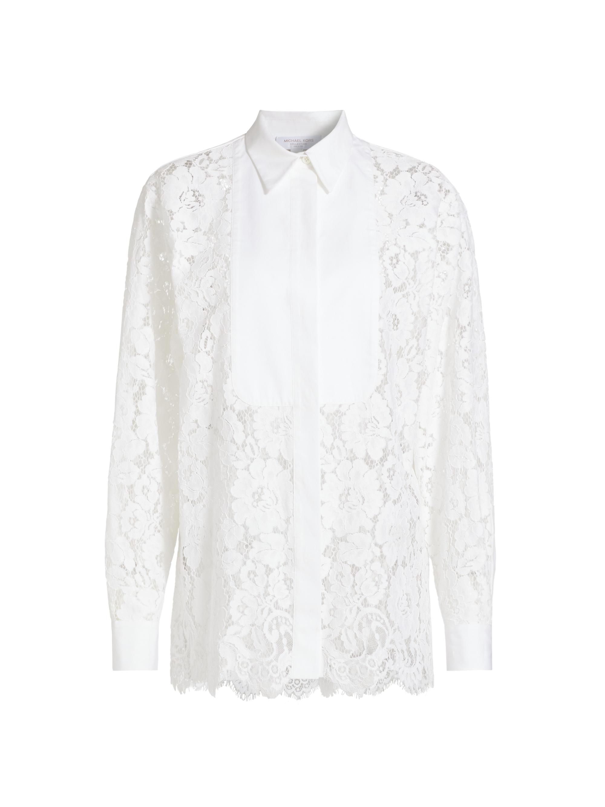Michael Kors Collection Women's Floral Lace Tuxedo Shirt - Optic White