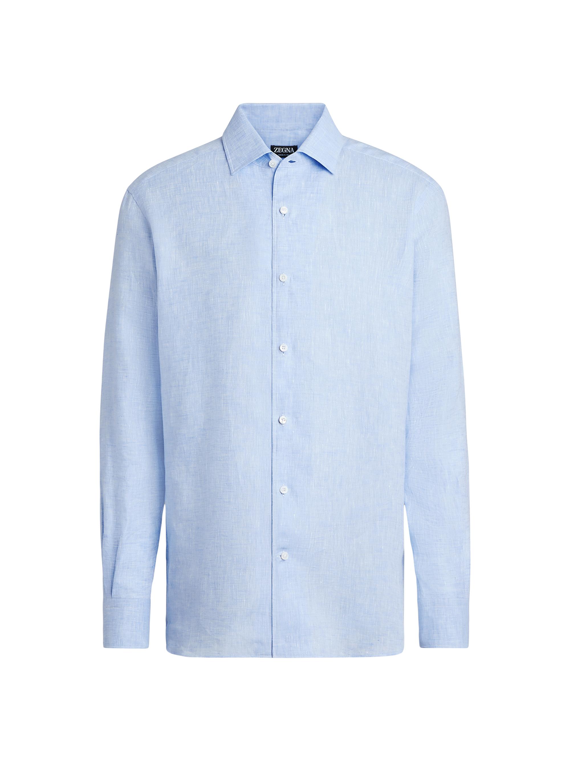 ZEGNA Men's Linen Shirt - Light Blue