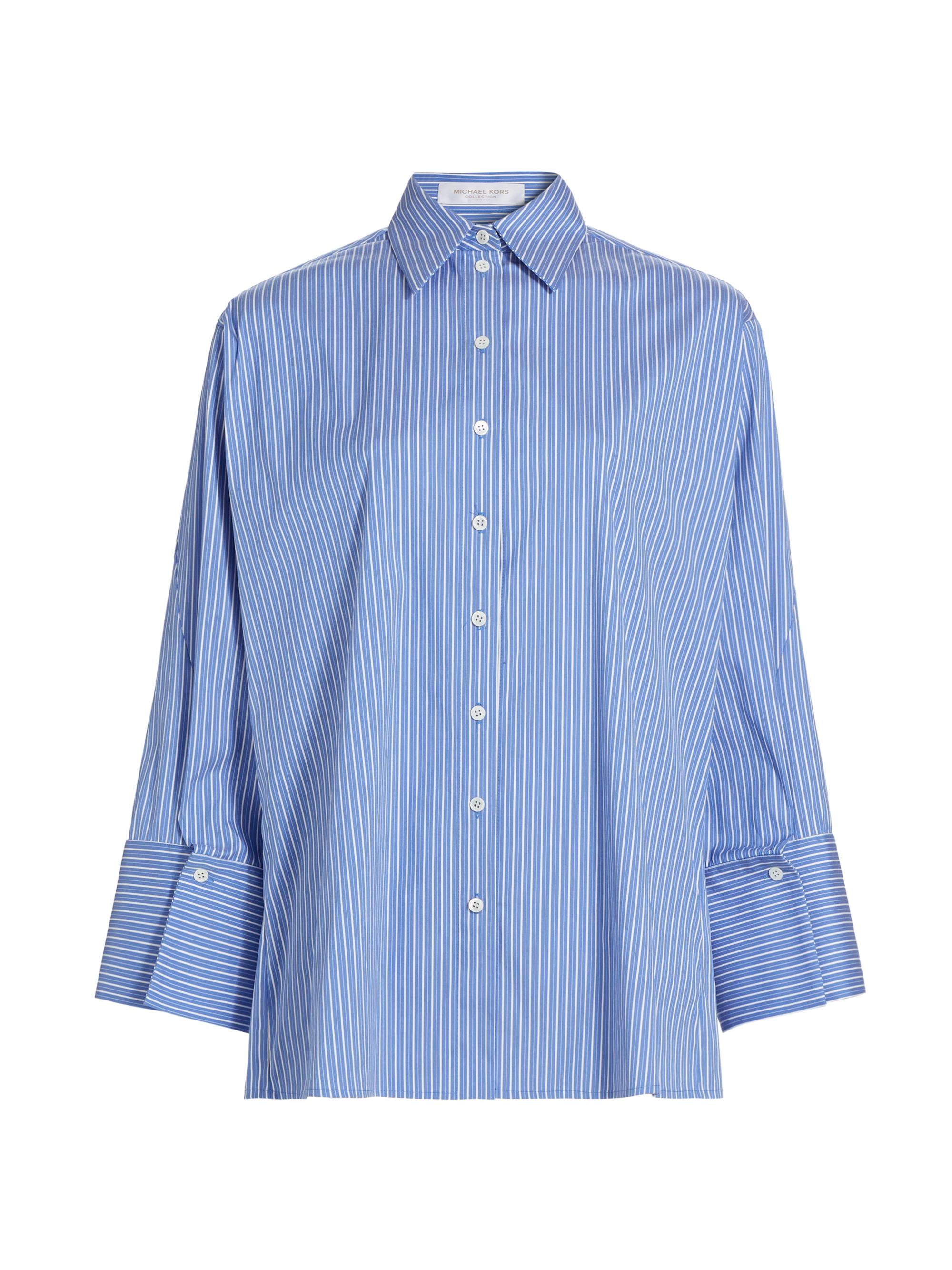 Michael Kors Collection Women's Pinstriped Cotton-Blend Oversized Shirt - Azure Optic White