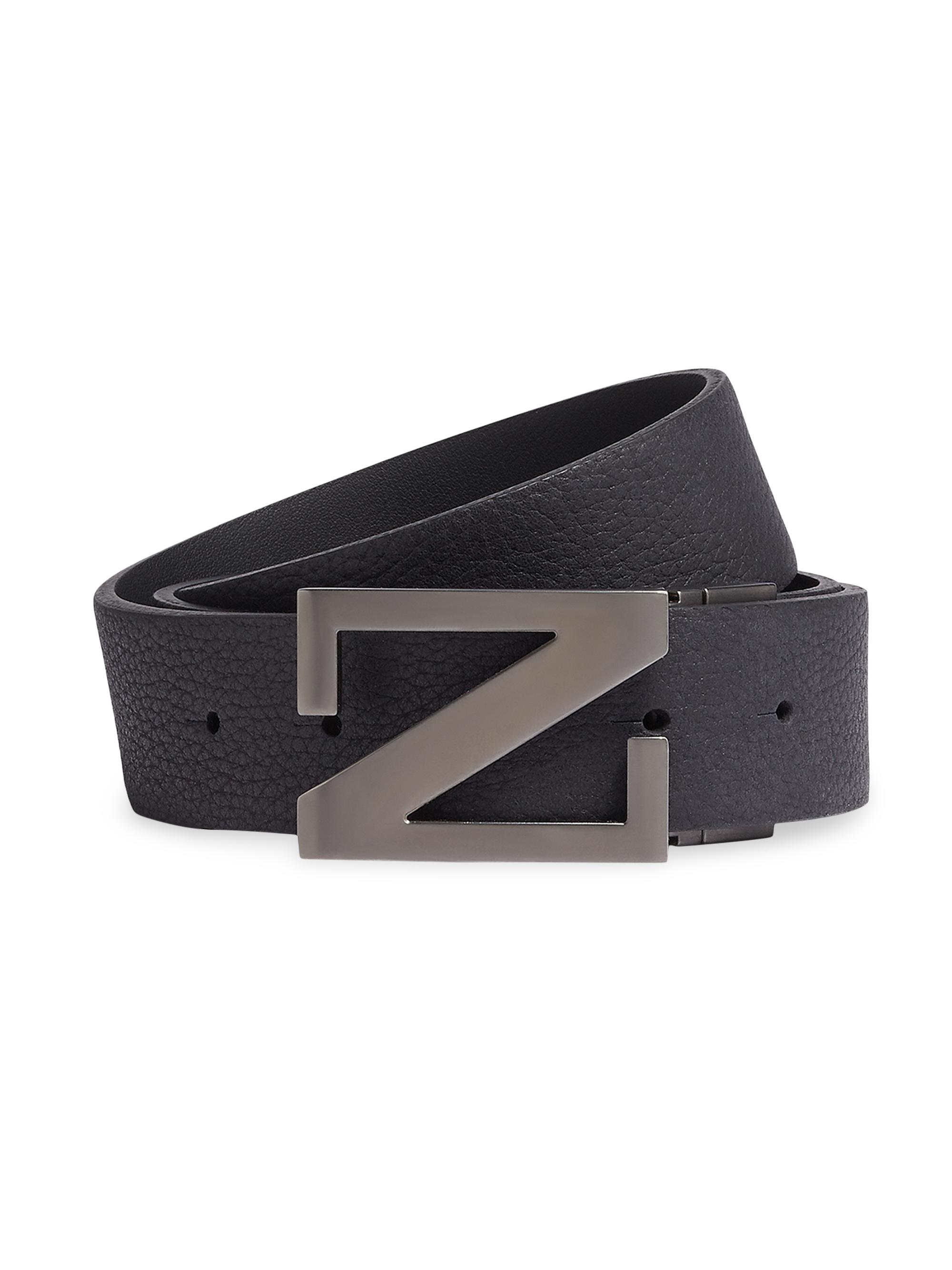 ZEGNA Men's Reversible Leather Belt - Navy Blue