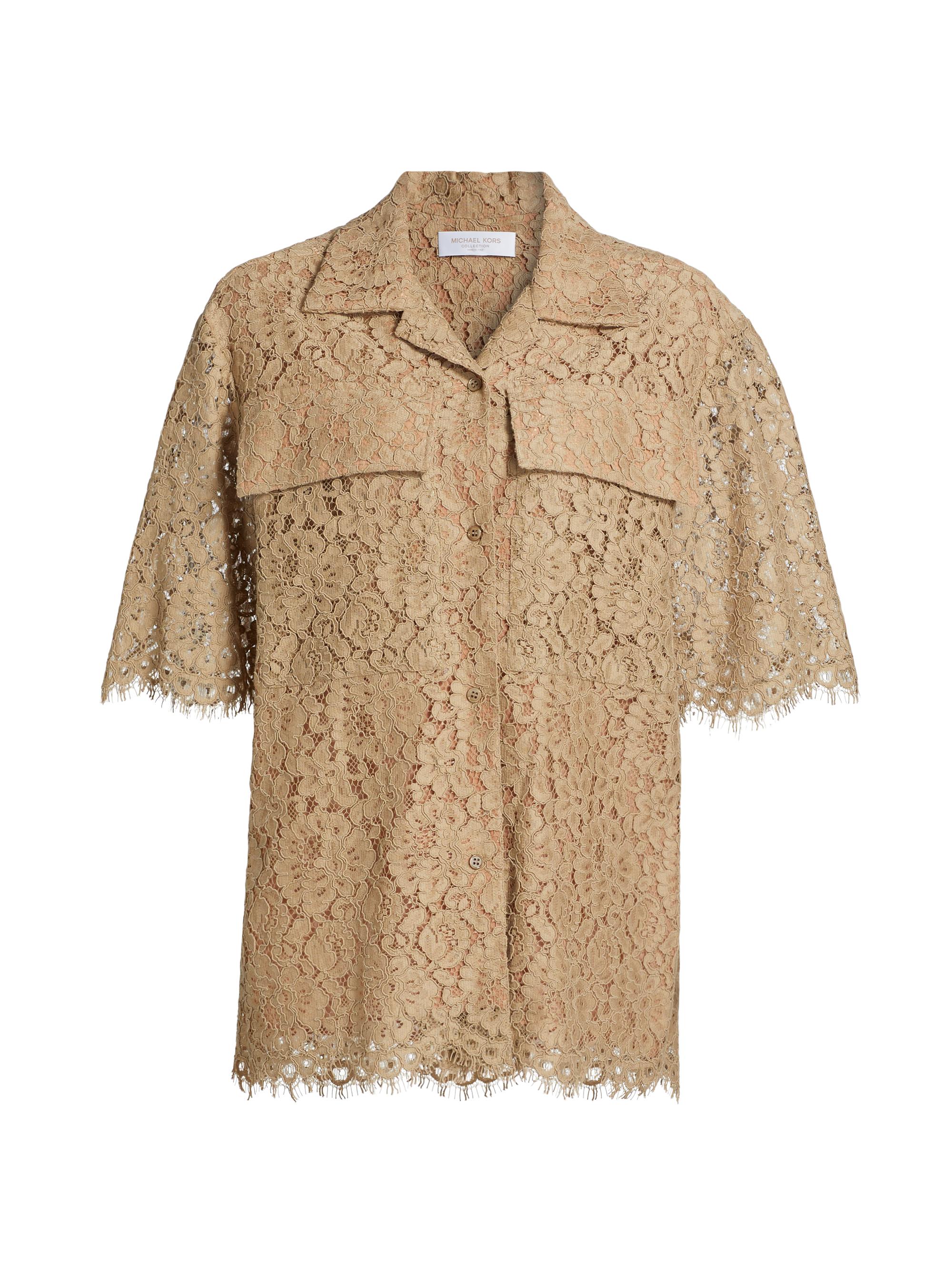 Michael Kors Collection Women's Lace Cotton-Blend Camp Shirt - Sand