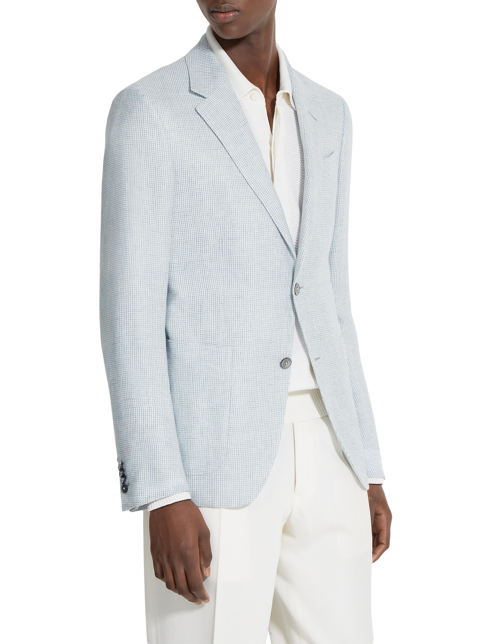 ZEGNA Men's Crossover Linen Wool and Silk Blend Jacket - Blue