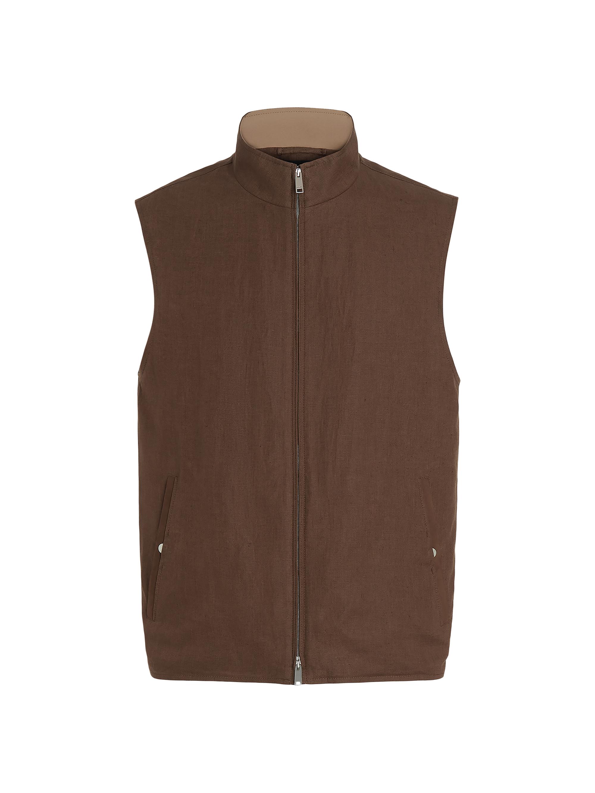 ZEGNA Men's Oasi Lino Vest - Tobacco