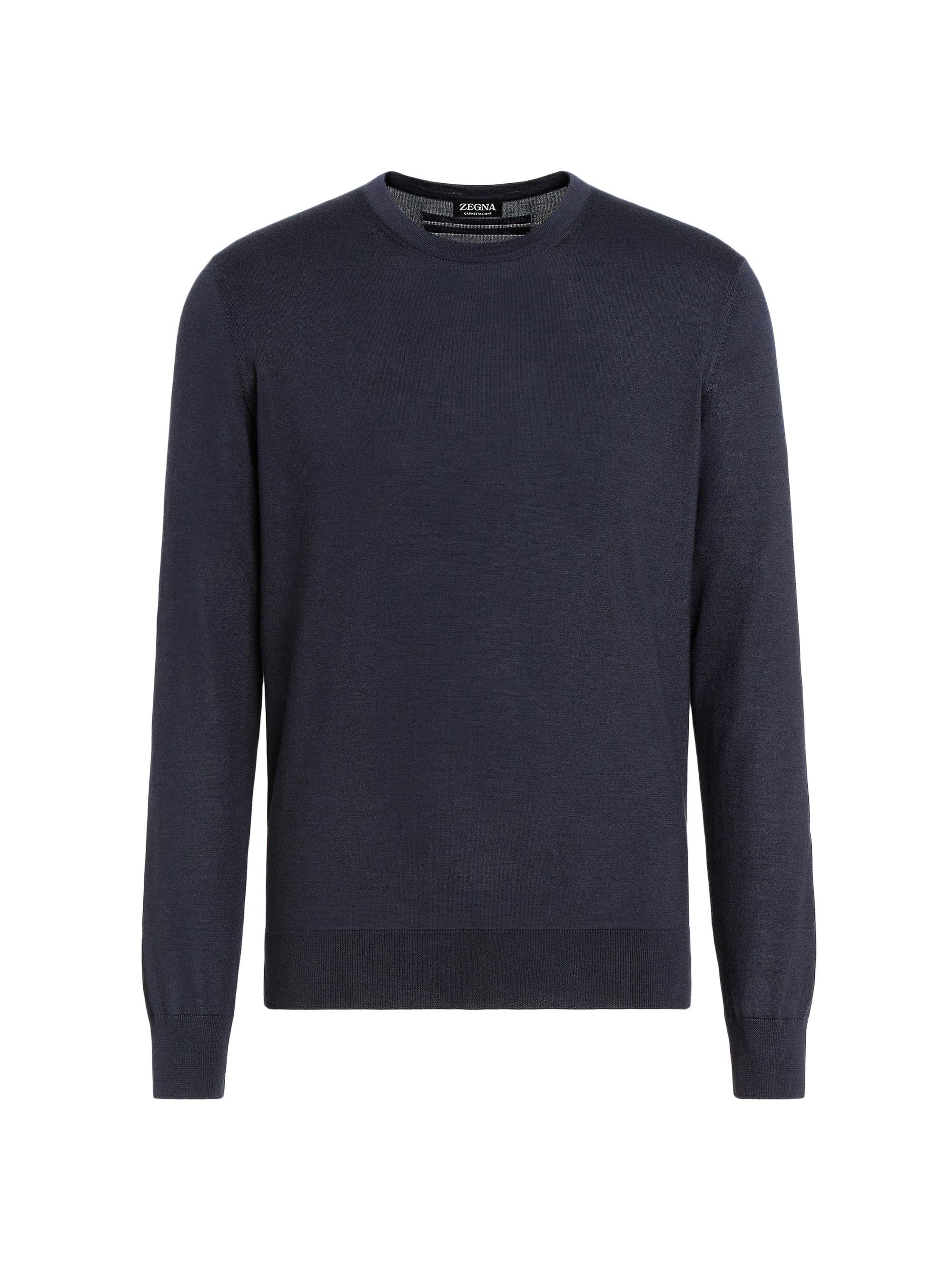 ZEGNA Men's Cashseta Crewneck - Navy Blue Melange