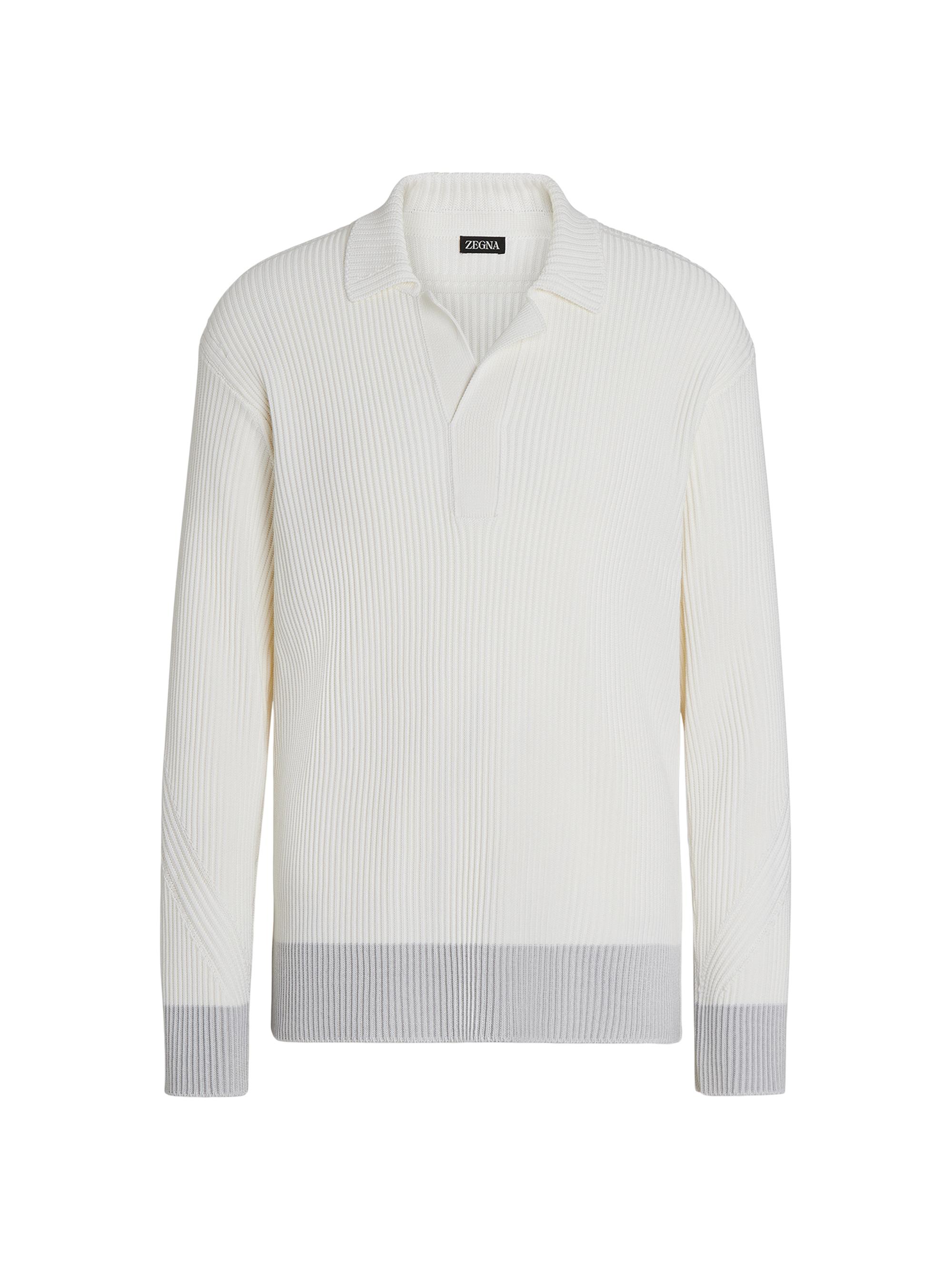 ZEGNA Men's Silk and Cotton Polo Shirt - White Grey