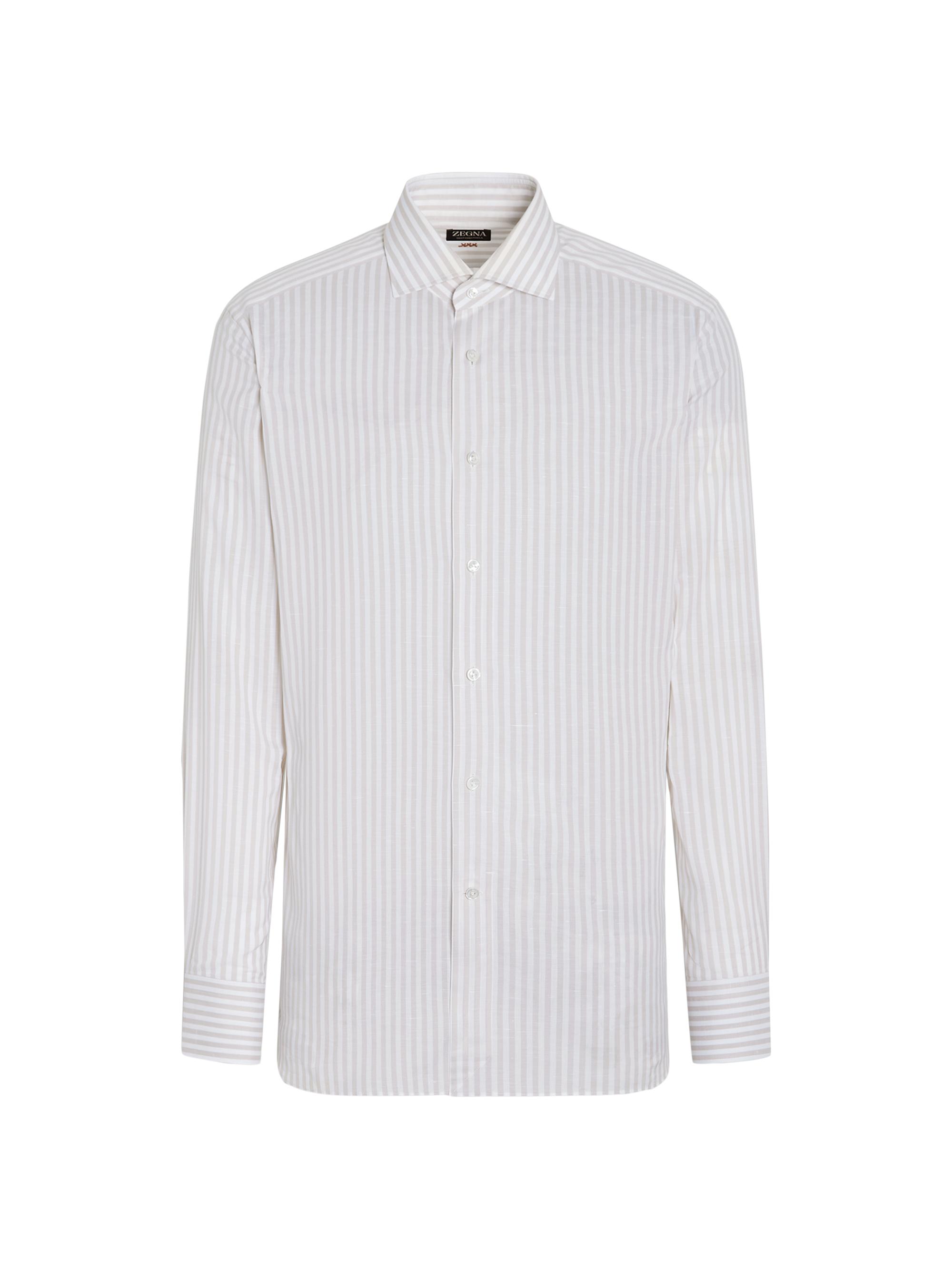 ZEGNA Men's Centoventimila Cotton and Linen Shirt - Light Beige White