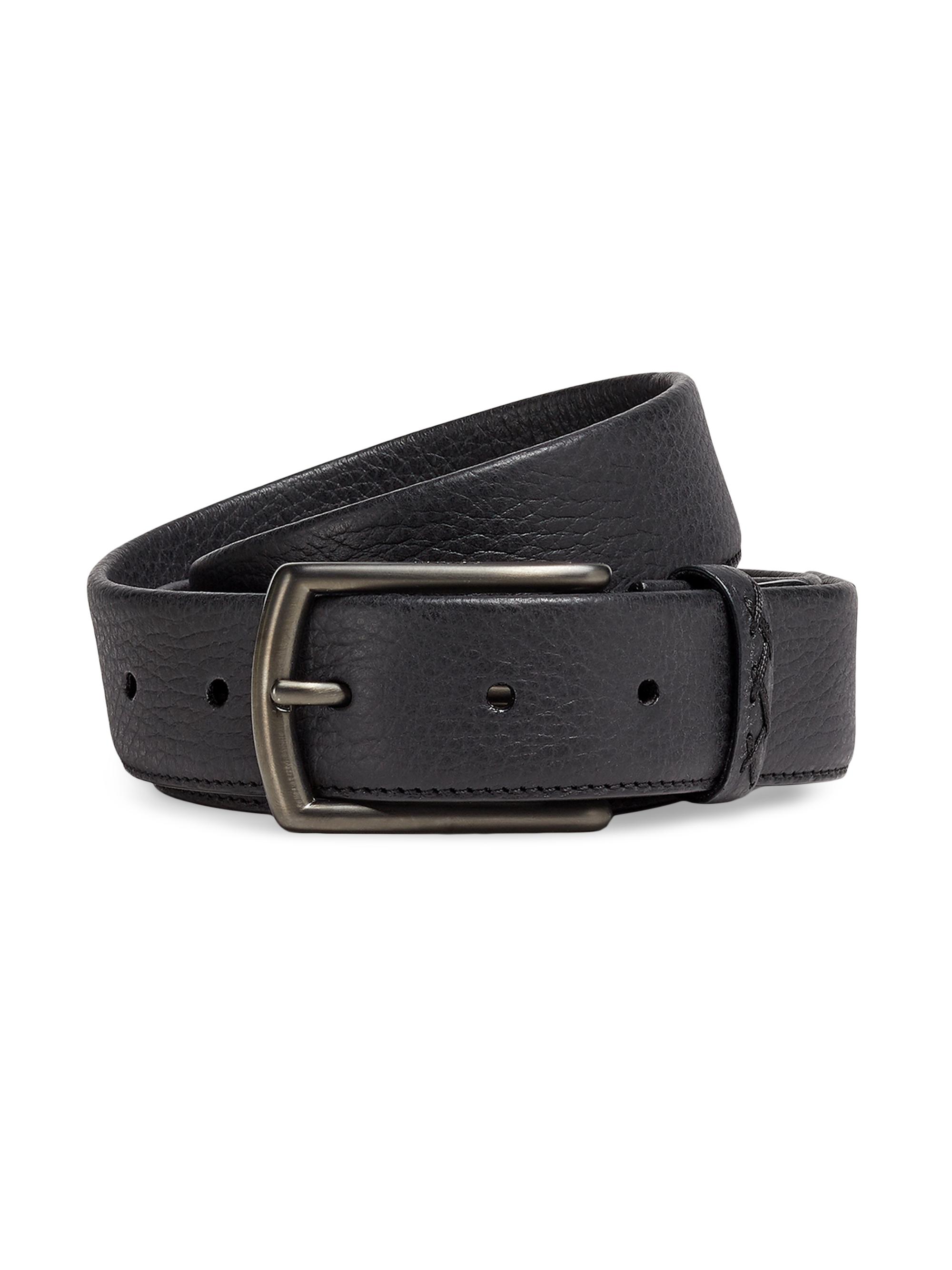 ZEGNA Men's Leather Belt with Triple Stitch Buckle - Black