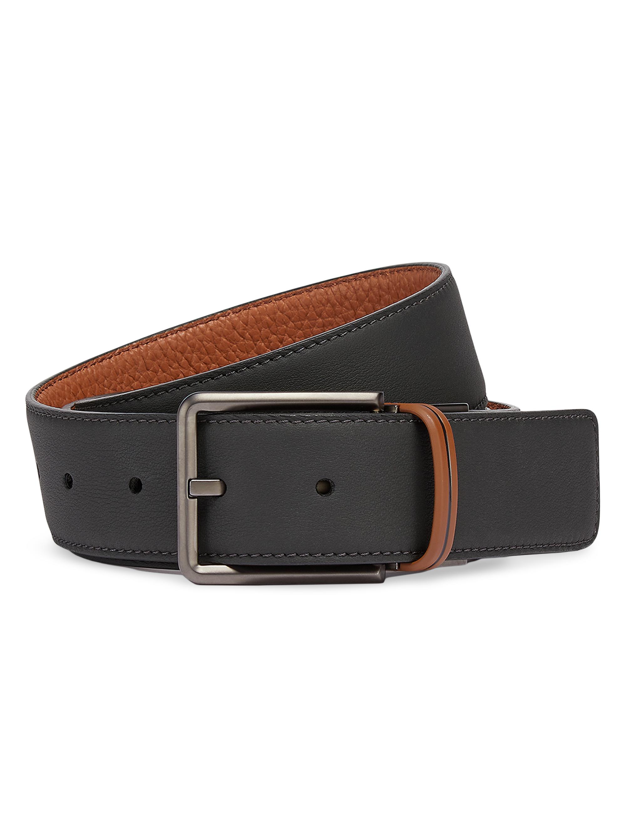 ZEGNA Men's Reversible Leather Belt - Black Brown