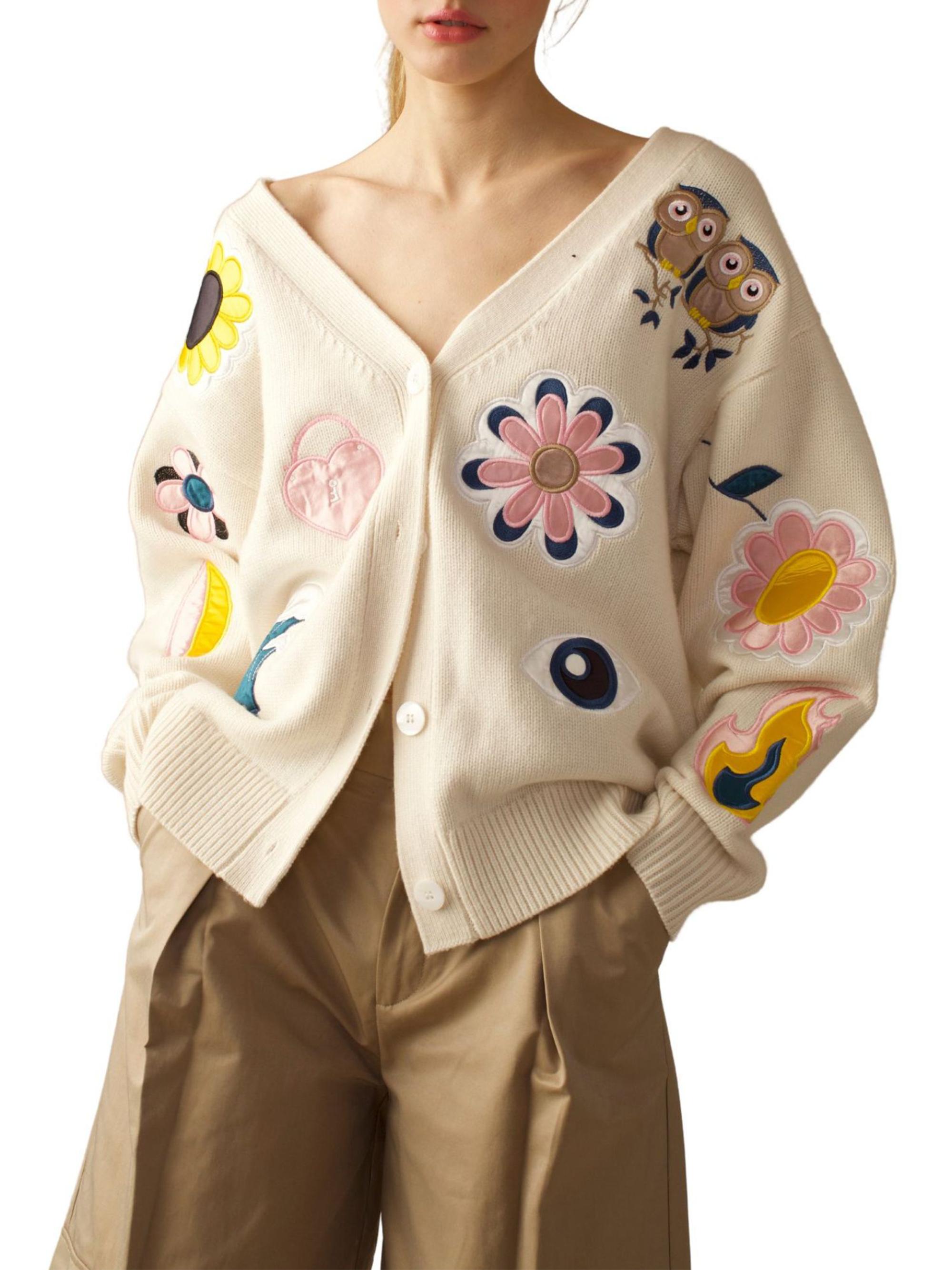 Cynthia Rowley Women's Fun Patches Floral Knit Cardigan - White Multi