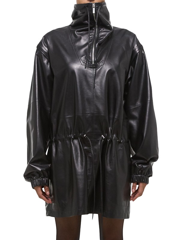 Shop Helmut Lang Leather Drawstring Half-Zip Jacket | Saks Shop Helmut Lang Leather Drawstring Half-Zip Jacket | Saks