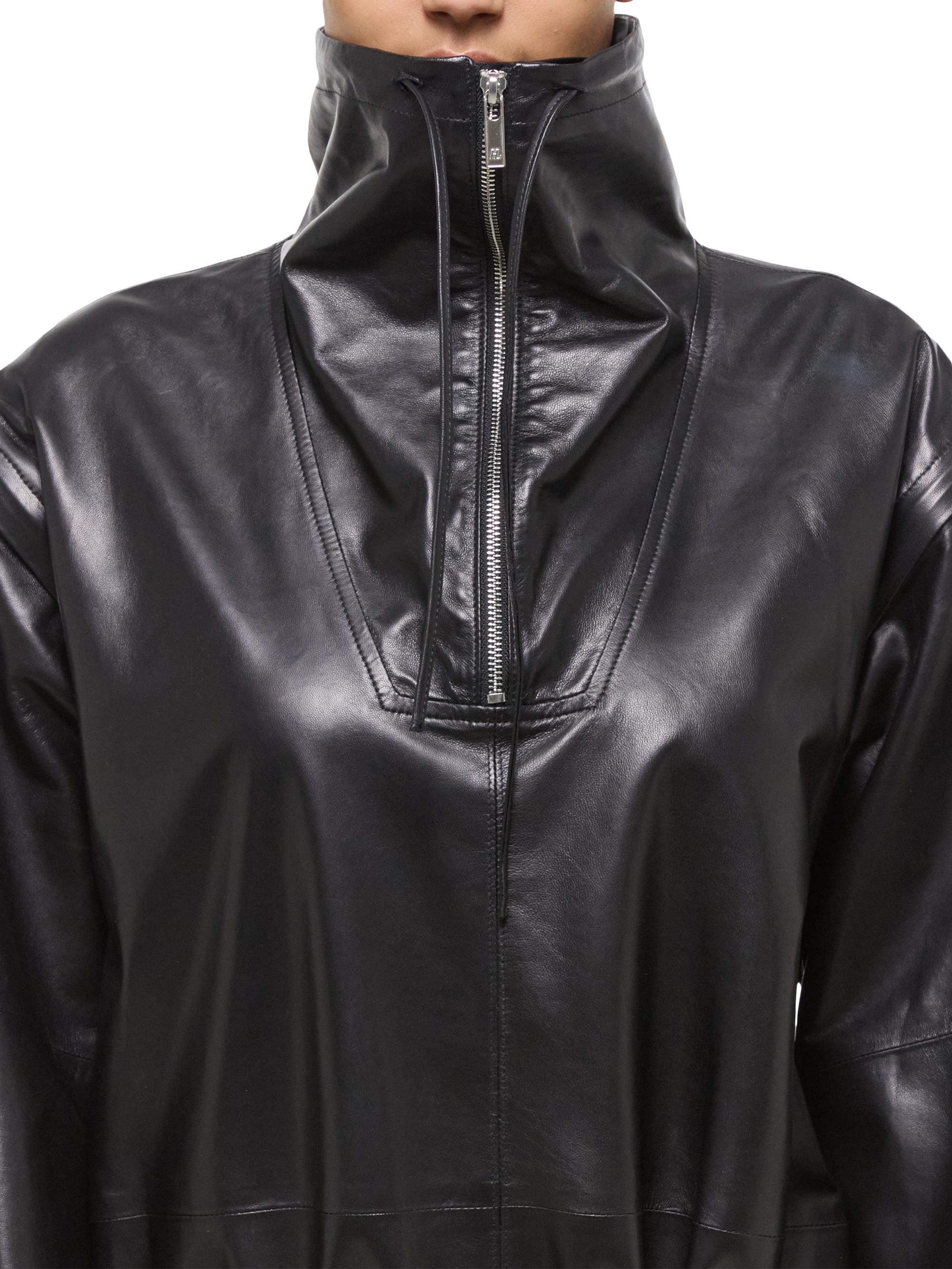 Helmut Lang Leather Drawstring Half-Zip Jacket | Saks Fifth Avenue