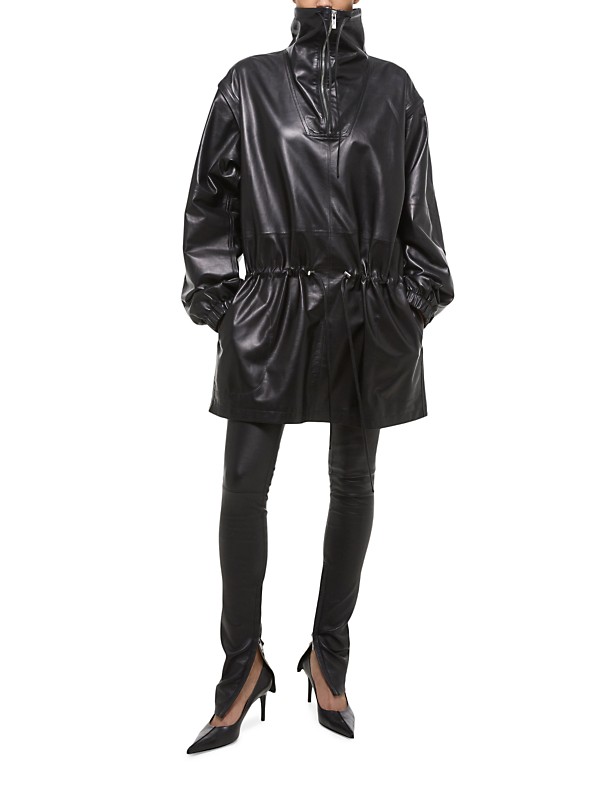 Shop Helmut Lang Leather Drawstring Half-Zip Jacket | Saks Shop Helmut Lang Leather Drawstring Half-Zip Jacket | Saks