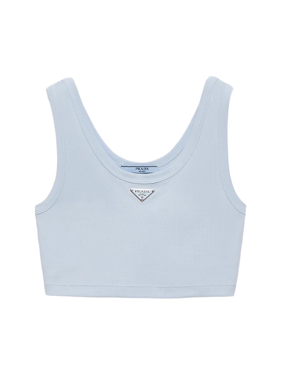 Prada Women's Ribbed Knit Crop Top In Blue